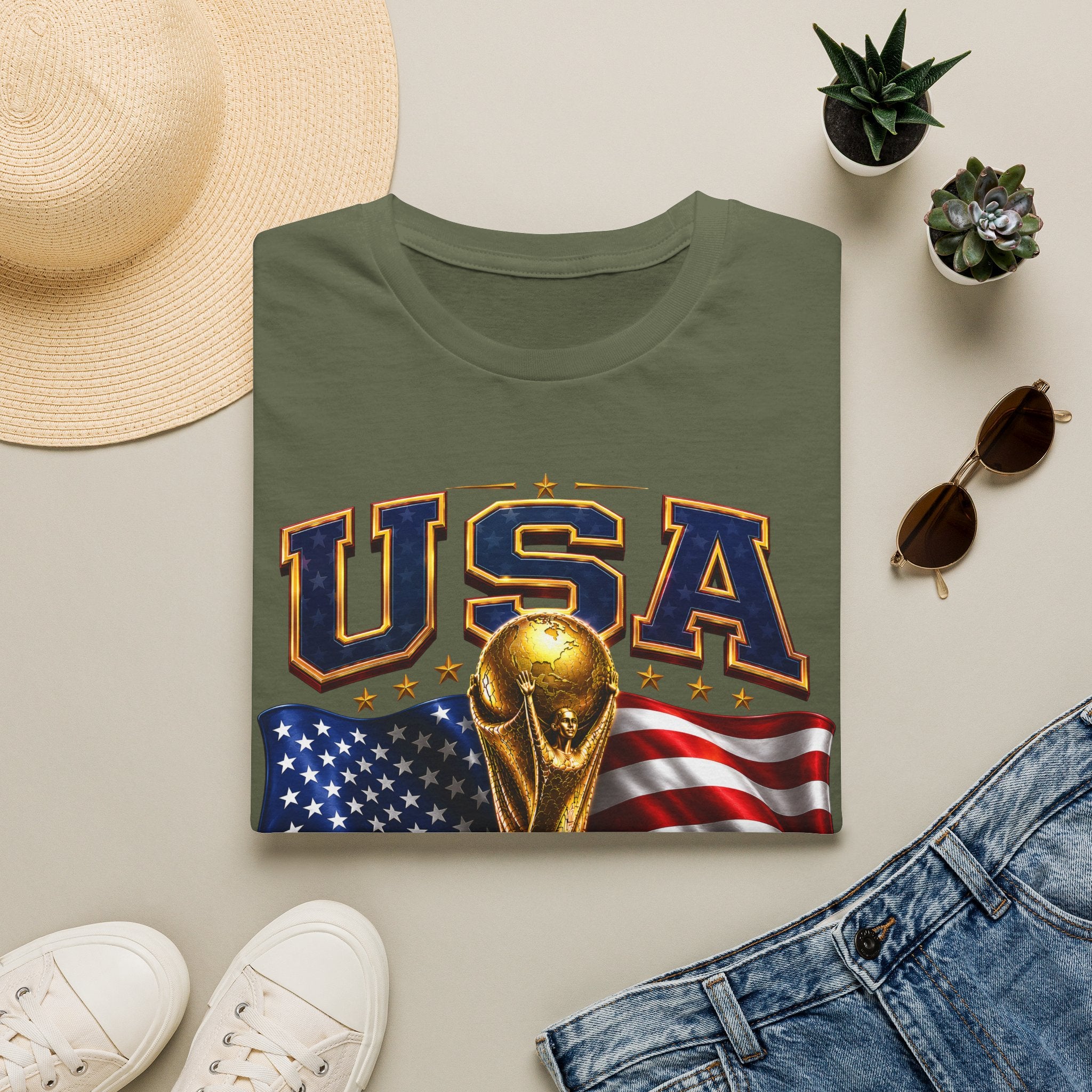 USA World Cup 2026 Soccer T-Shirt – American Flag & Trophy Design