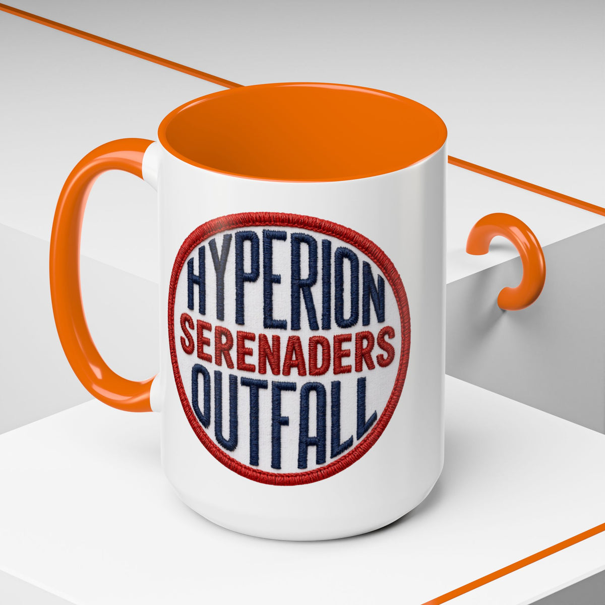 Accent Coffee Mug — "Hyperion Serenaders Outfall" Retro Patch Ceramic Mug (11/15oz)