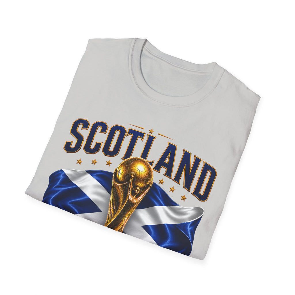 Scotland 2026 World Cup Soccer T-Shirt — Scottish Flag & Trophy Football Tee