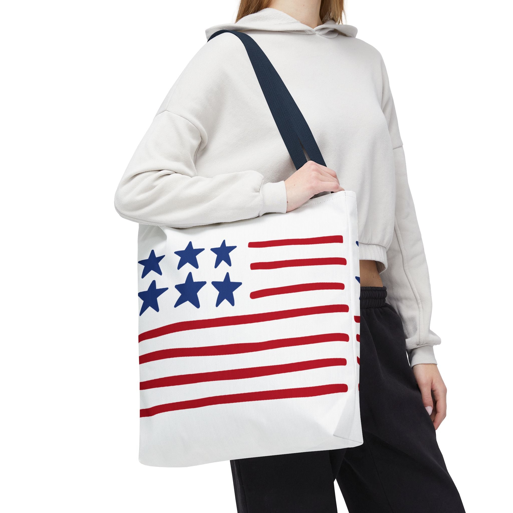 American Flag Stars & Stripes Tote Bag — Patriotic Canvas Beach Grocery Bag