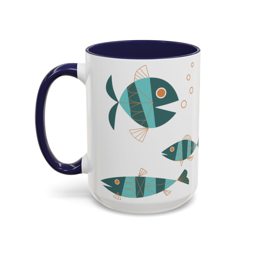 Metlox Pottery Teal Geometric Fish Mug | Accent Coffee Mug