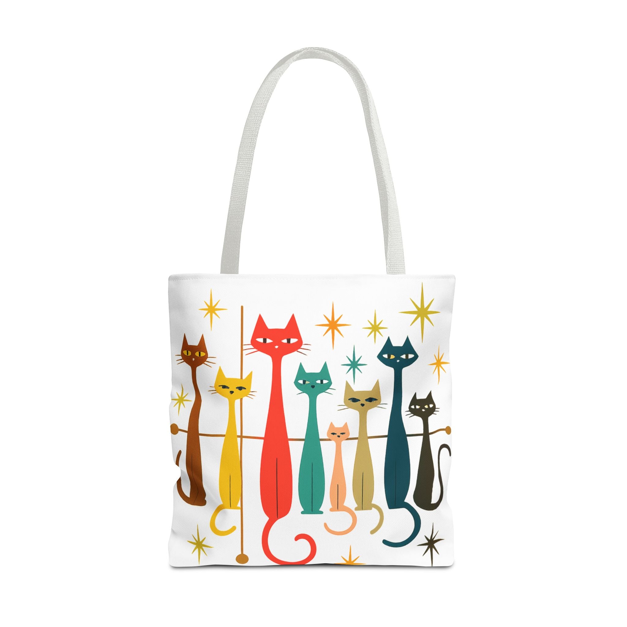 Retro Long Cats Tote Bag | Colorful Mid-Century Cat Pattern