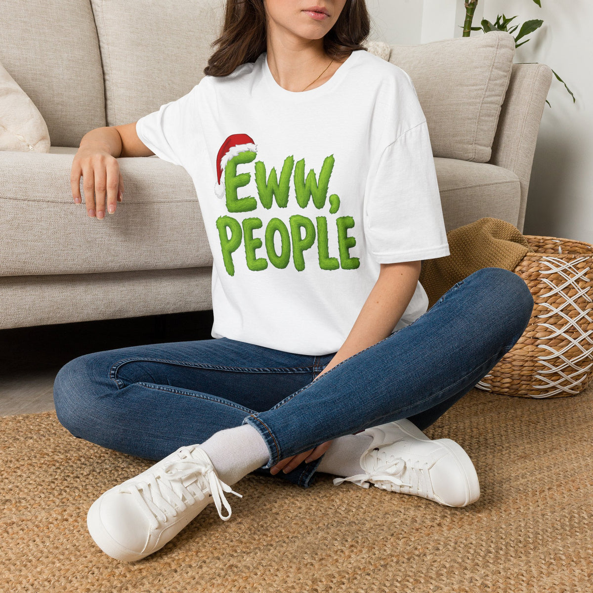 Eww, People T-Shirt | Funny Grinchy Santa Hat Holiday Tee