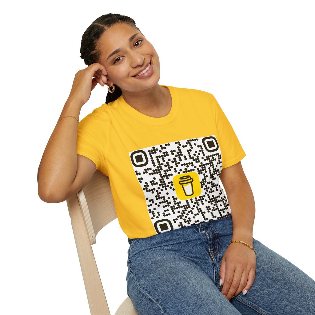 QR Code Coffee Cup T‑Shirt — Scan-to-Order Cafe Tee
