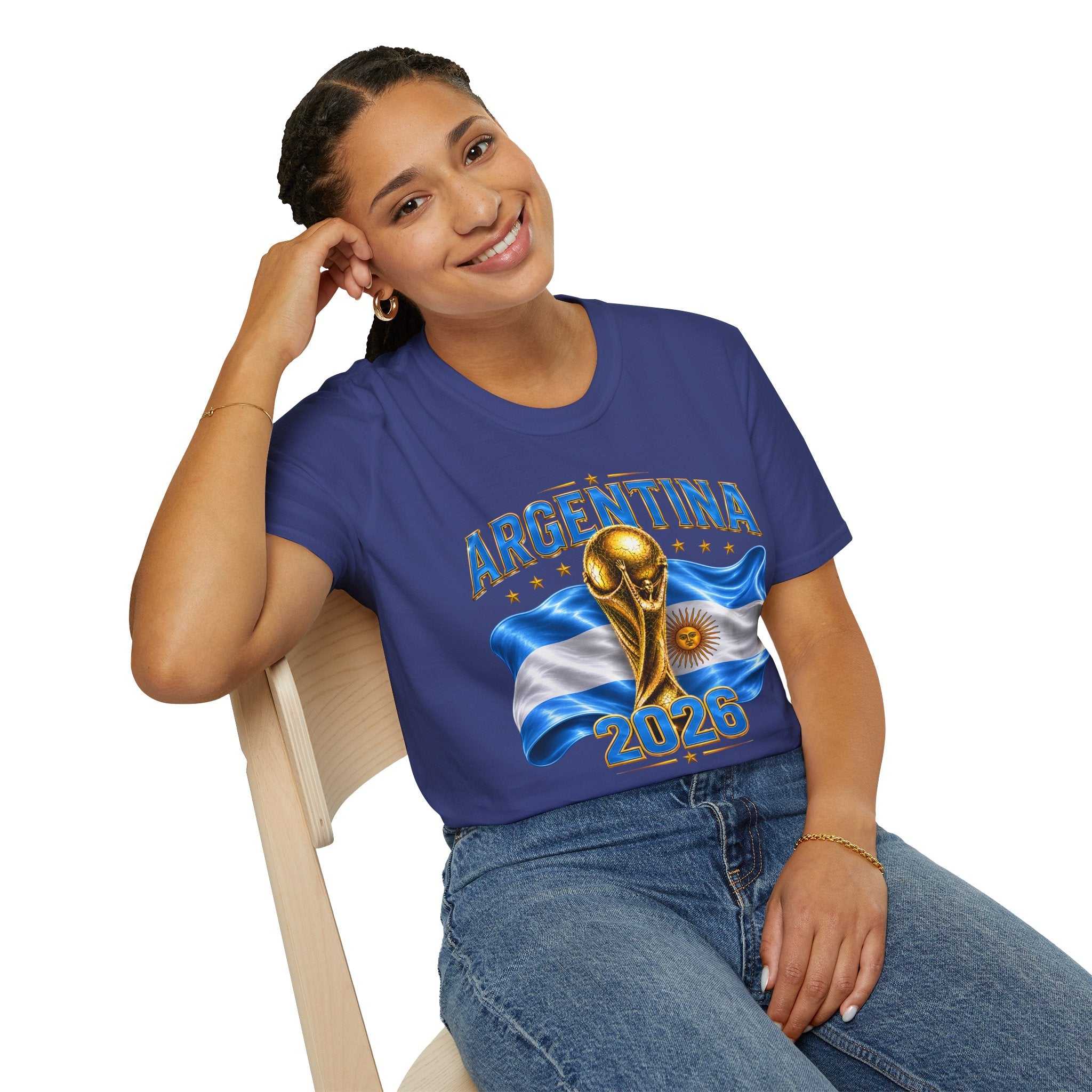 Argentina 2026 World Cup T-Shirt — Golden Trophy & Flag Soccer Fan Tee