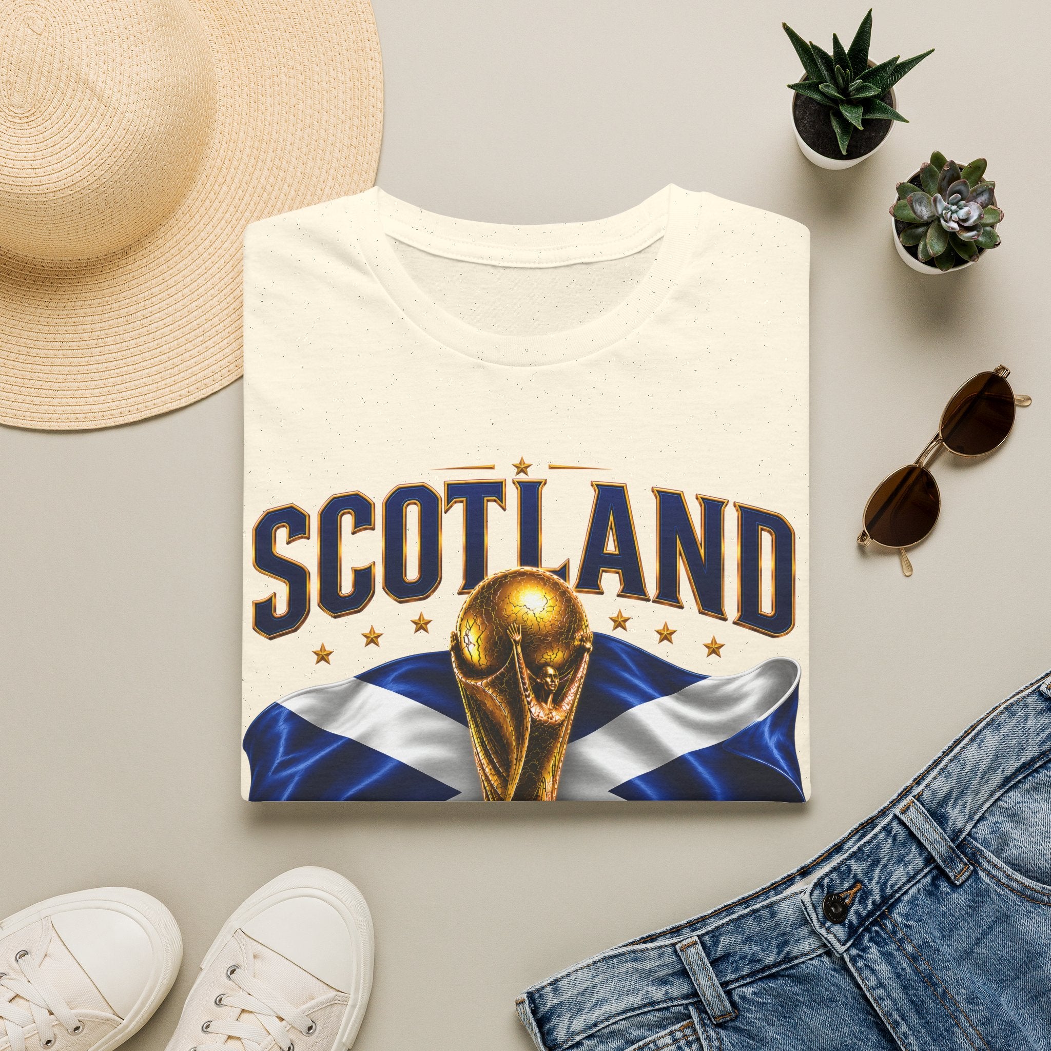 Scotland 2026 World Cup Soccer T-Shirt — Scottish Flag & Trophy Football Tee