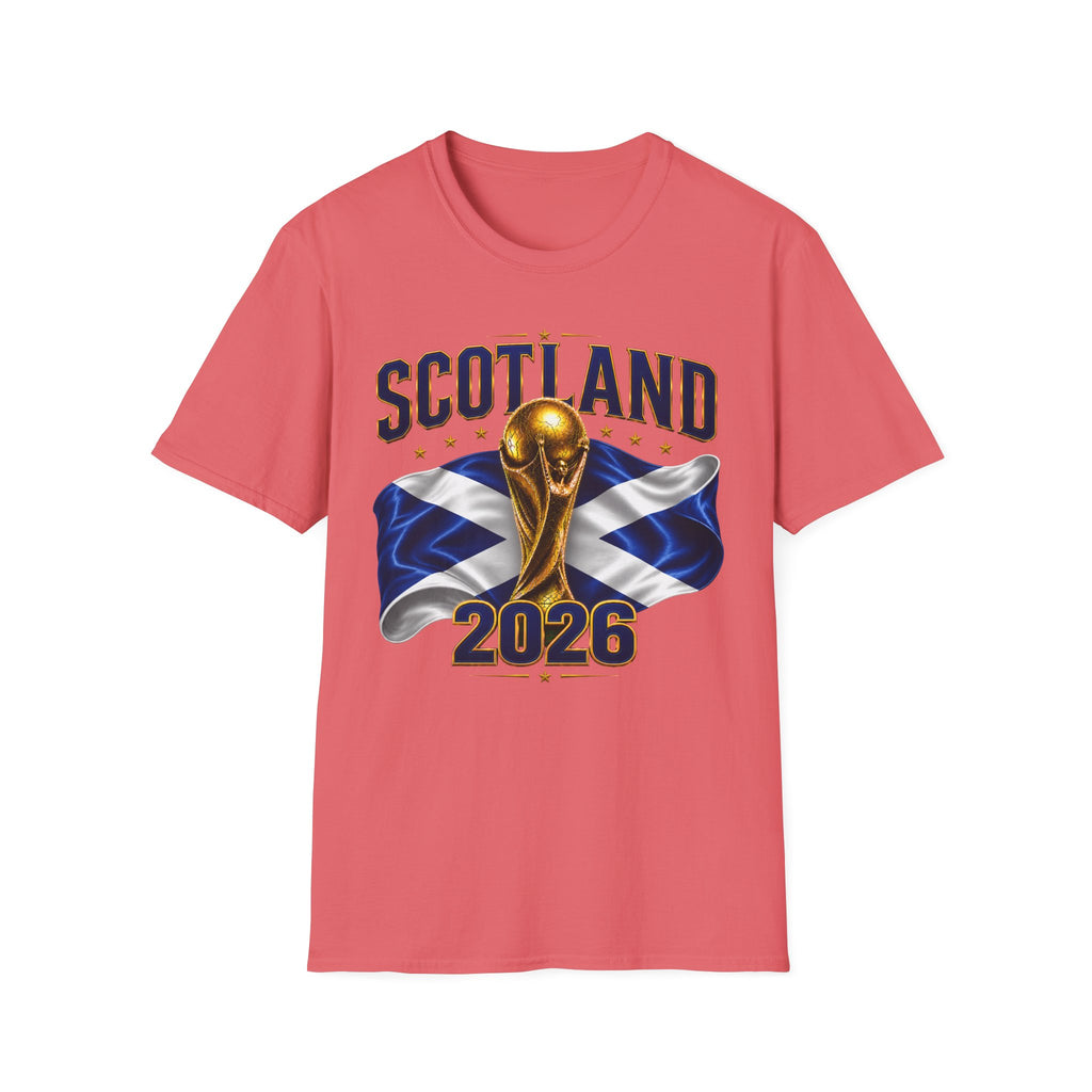Scotland 2026 World Cup Soccer T-Shirt — Scottish Flag & Trophy Football Tee