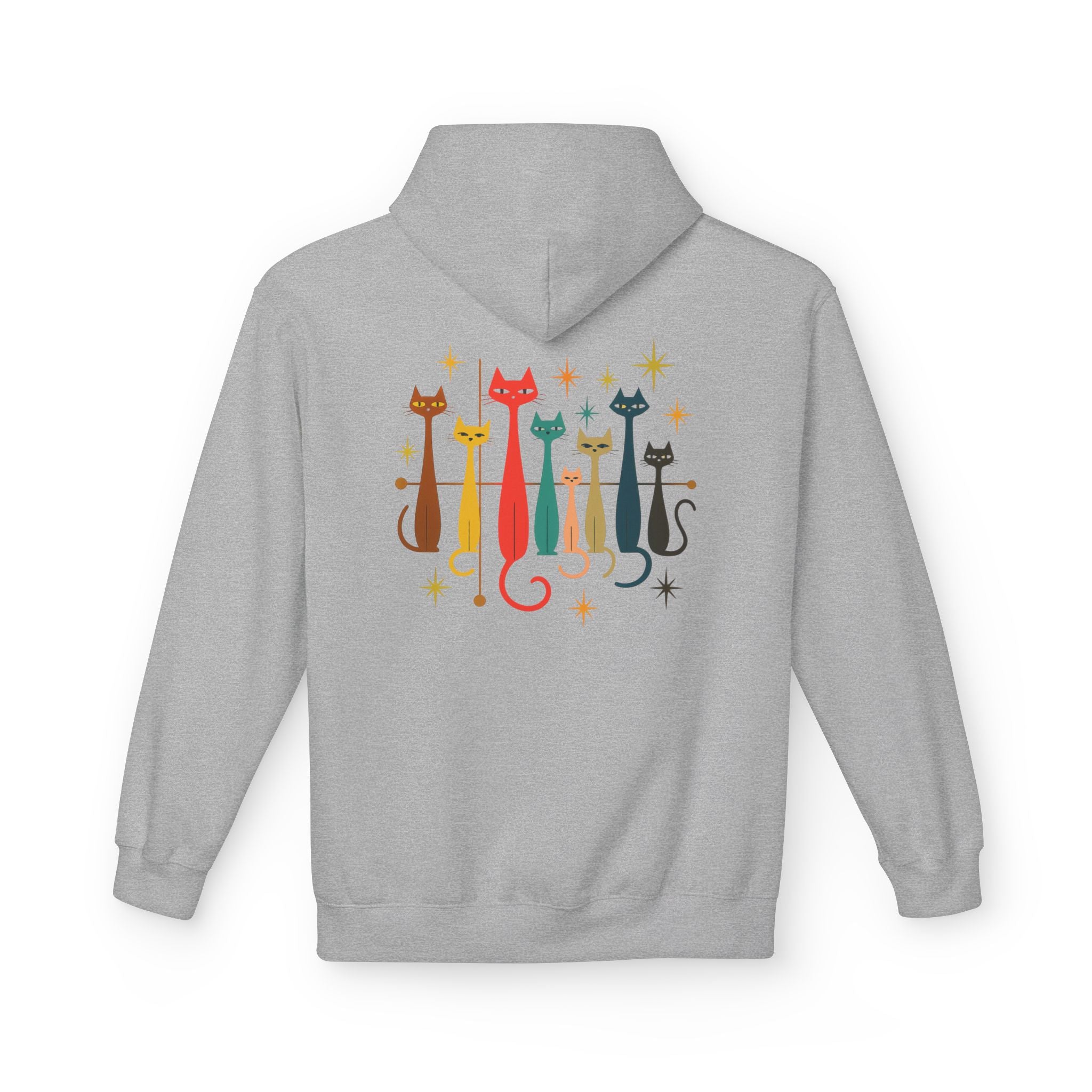 Retro Long Cats hoodie | Colorful Cat Illustration (printed front and back)