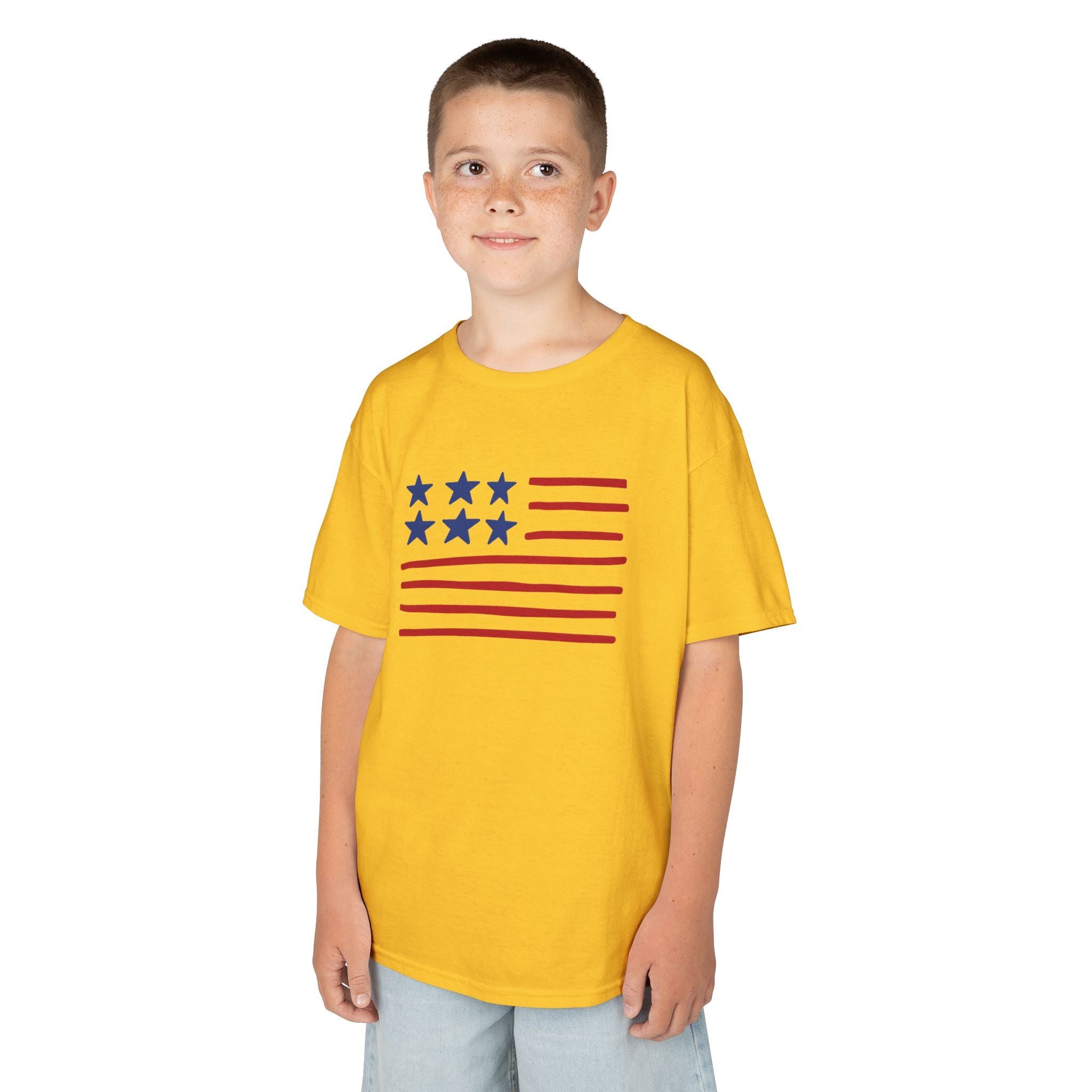 Stars and Stripes  Kids American Flag T-Shirt — Red & Blue Stars Stripe Patriotic Tee