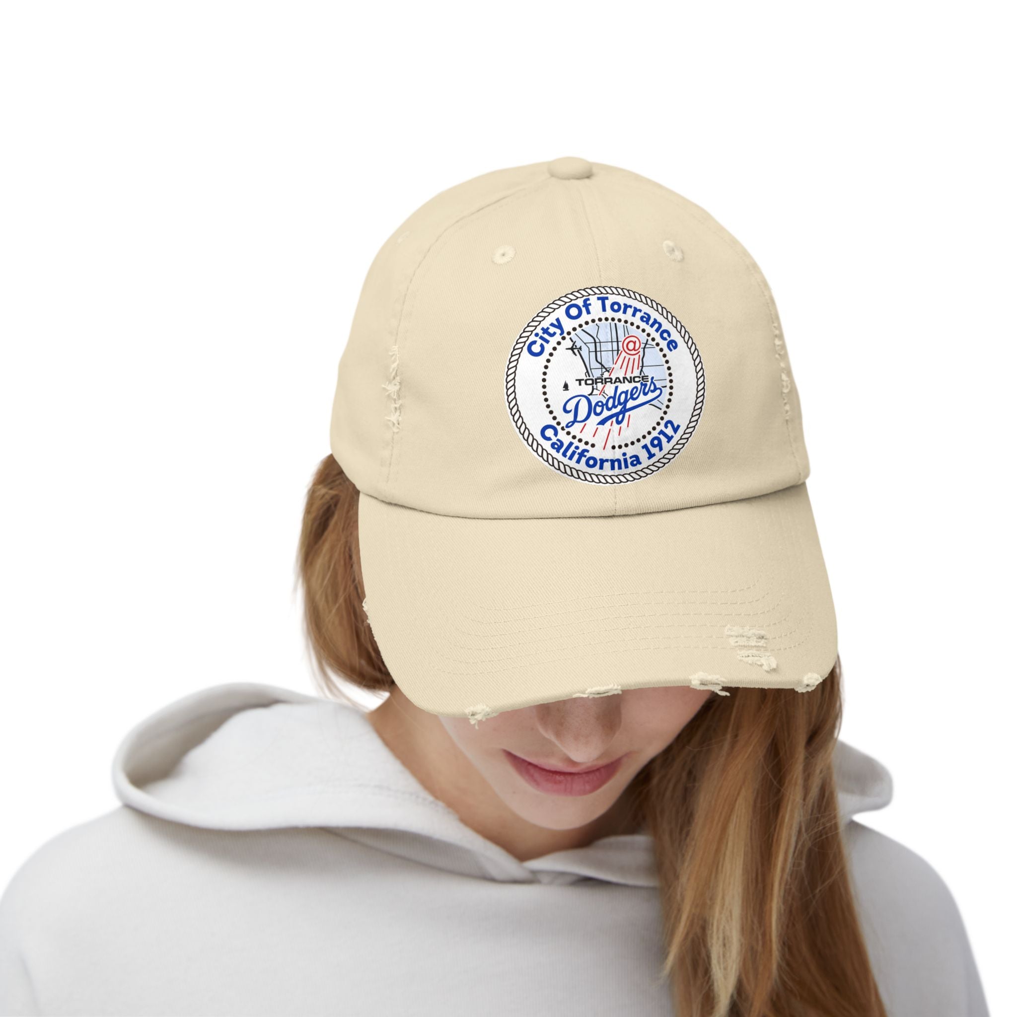 Distressed Baseball Cap with Torrance Dodgers Patch