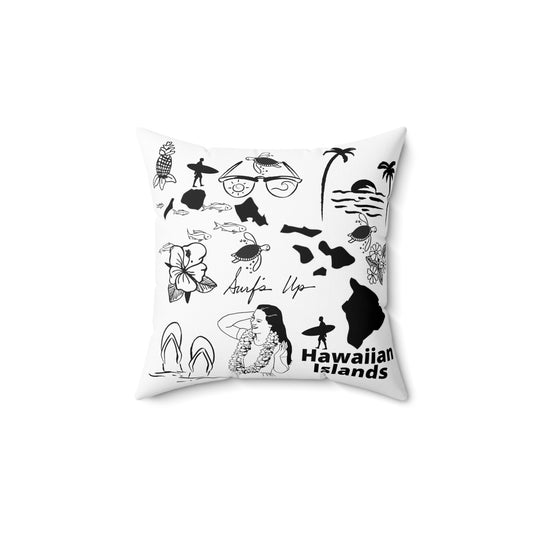 Hawaiian Islands - Black and White Faux Suede Square Pillow