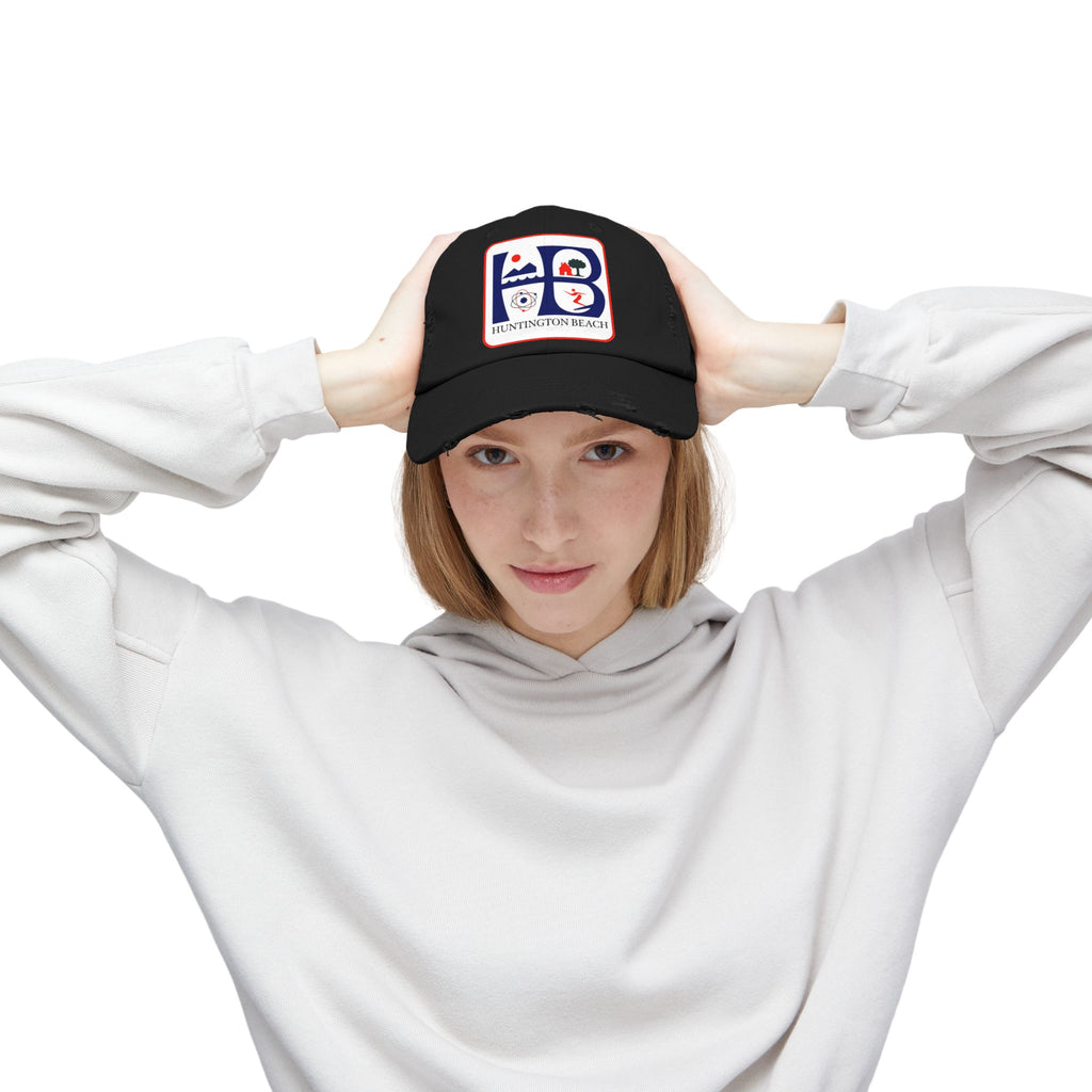 Huntington Beach Distressed Mom and Dad Hat — Vintage Surf & Coastal Patch Cap