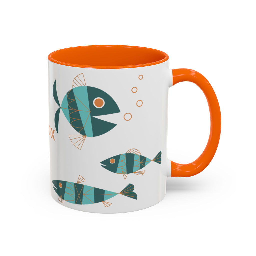 Metlox Pottery Teal Geometric Fish Mug | Accent Coffee Mug