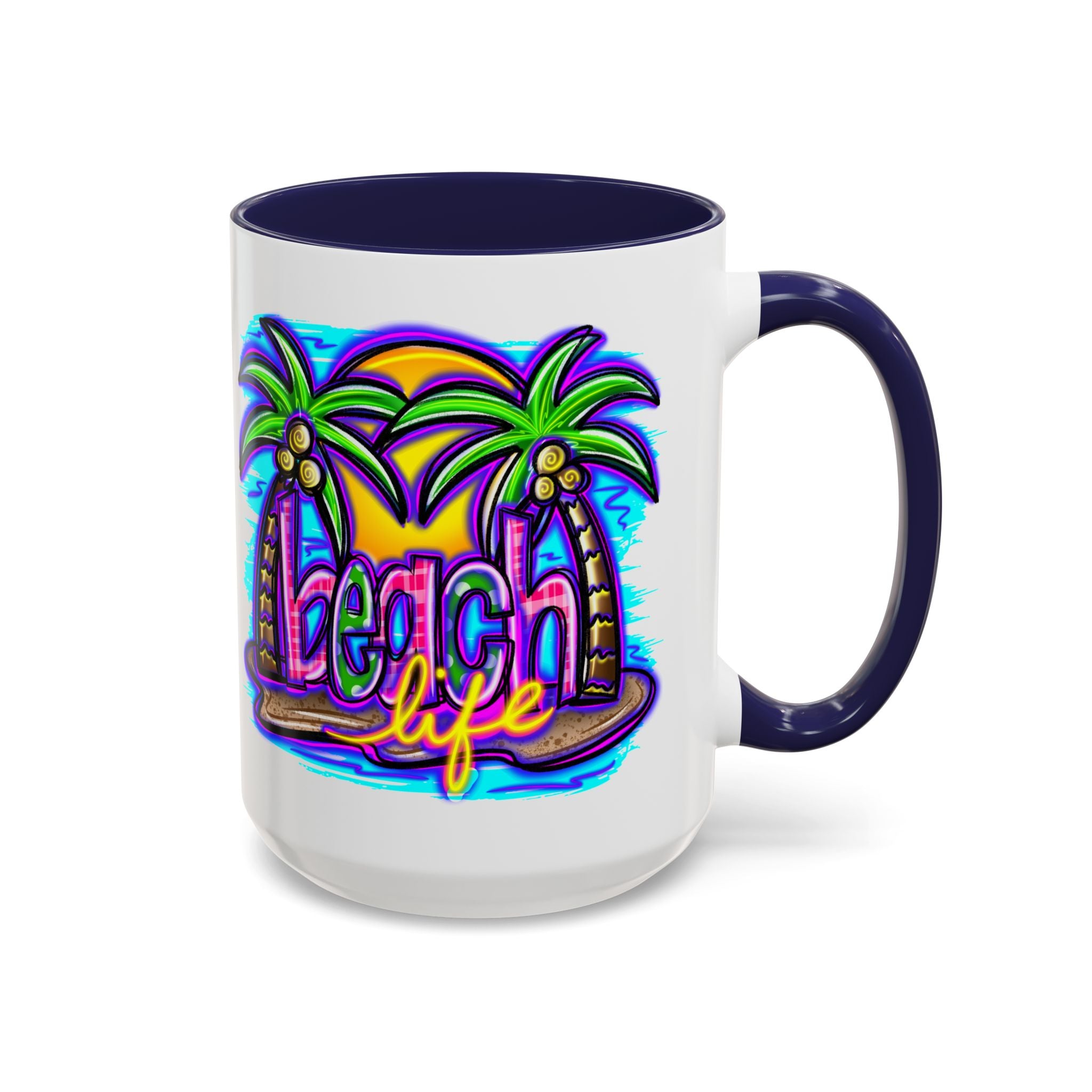 Beach Life Coffee Mug — Tropical Palm Sunset Accent Mug (11/15oz)