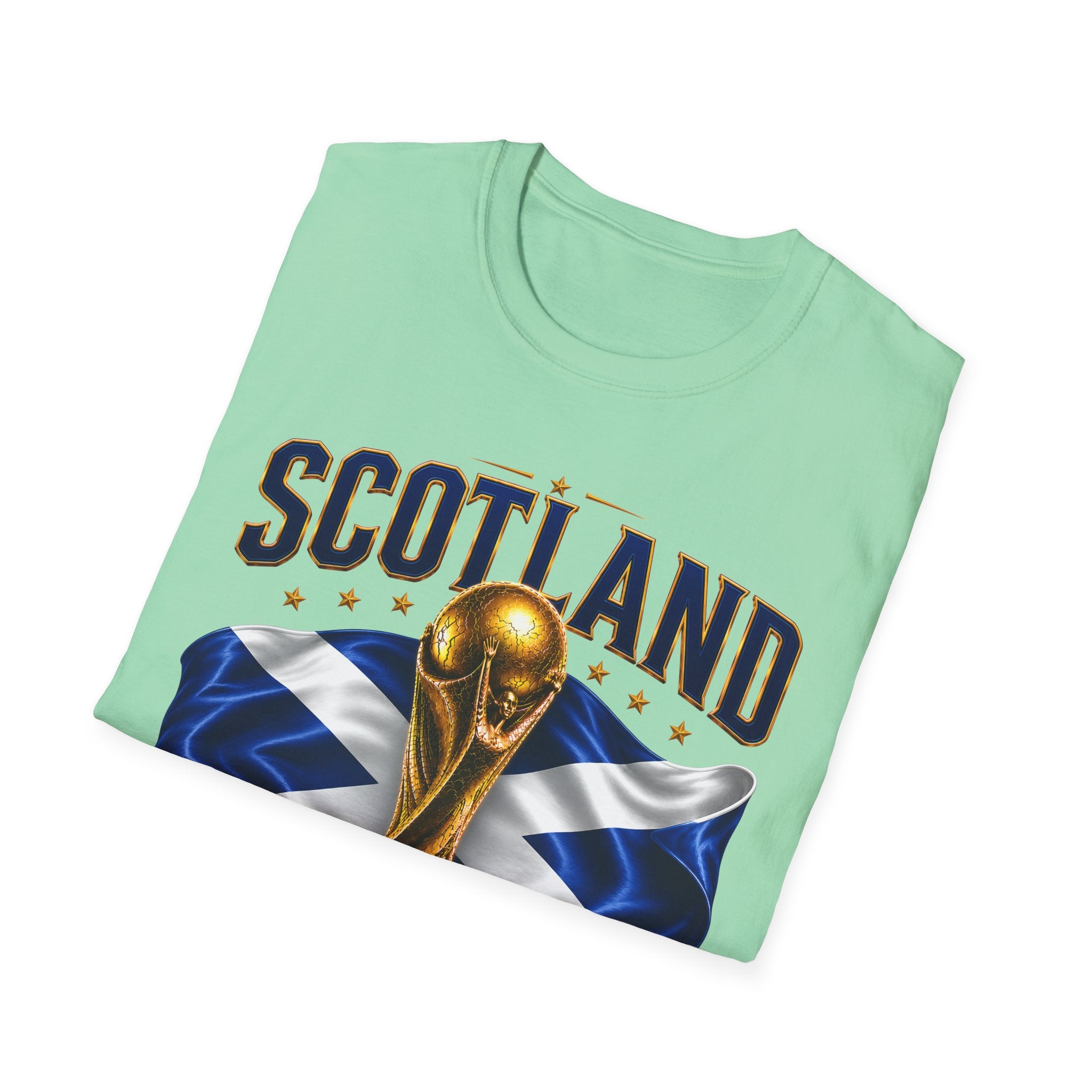 Scotland 2026 World Cup Soccer T-Shirt — Scottish Flag & Trophy Football Tee