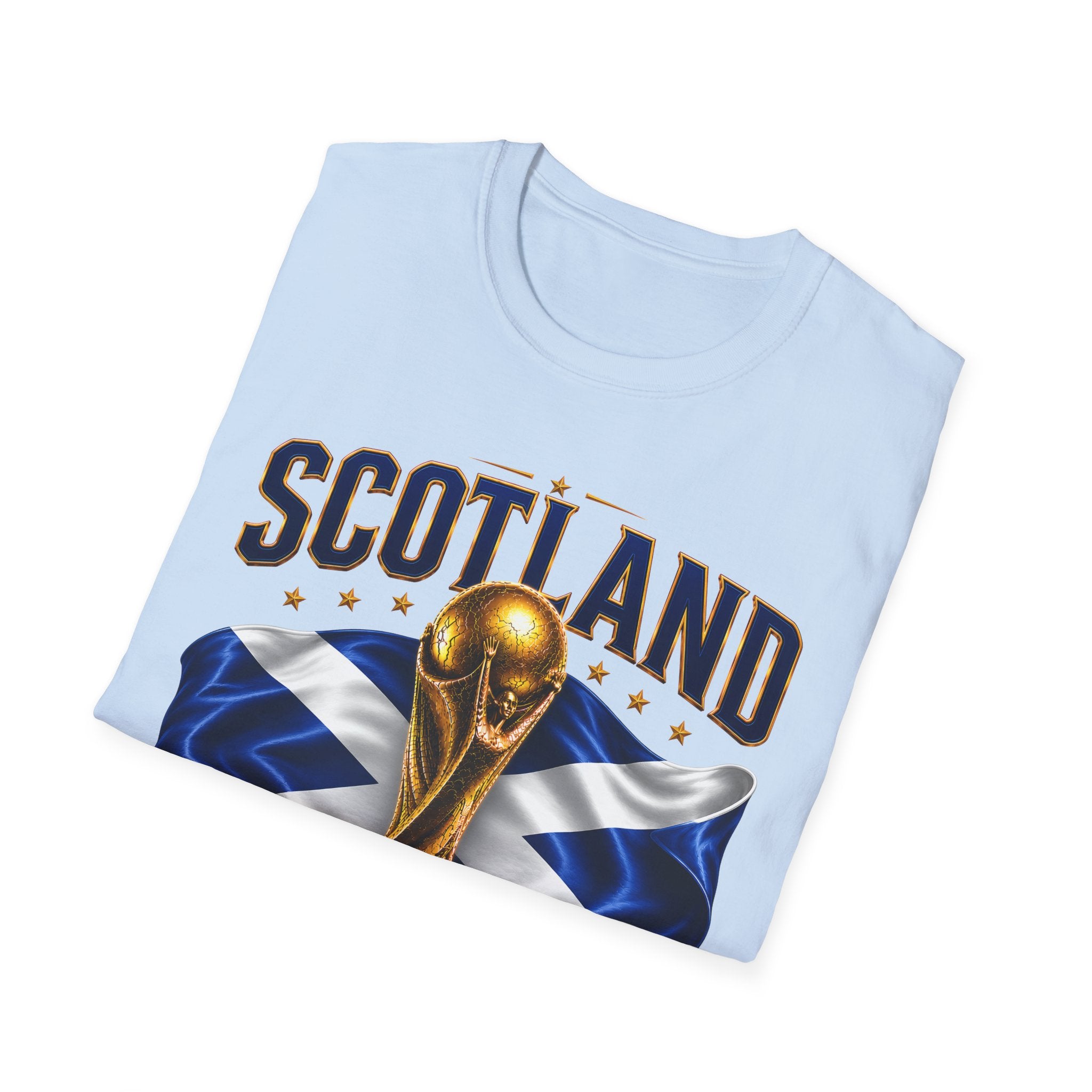 Scotland 2026 World Cup Soccer T-Shirt — Scottish Flag & Trophy Football Tee