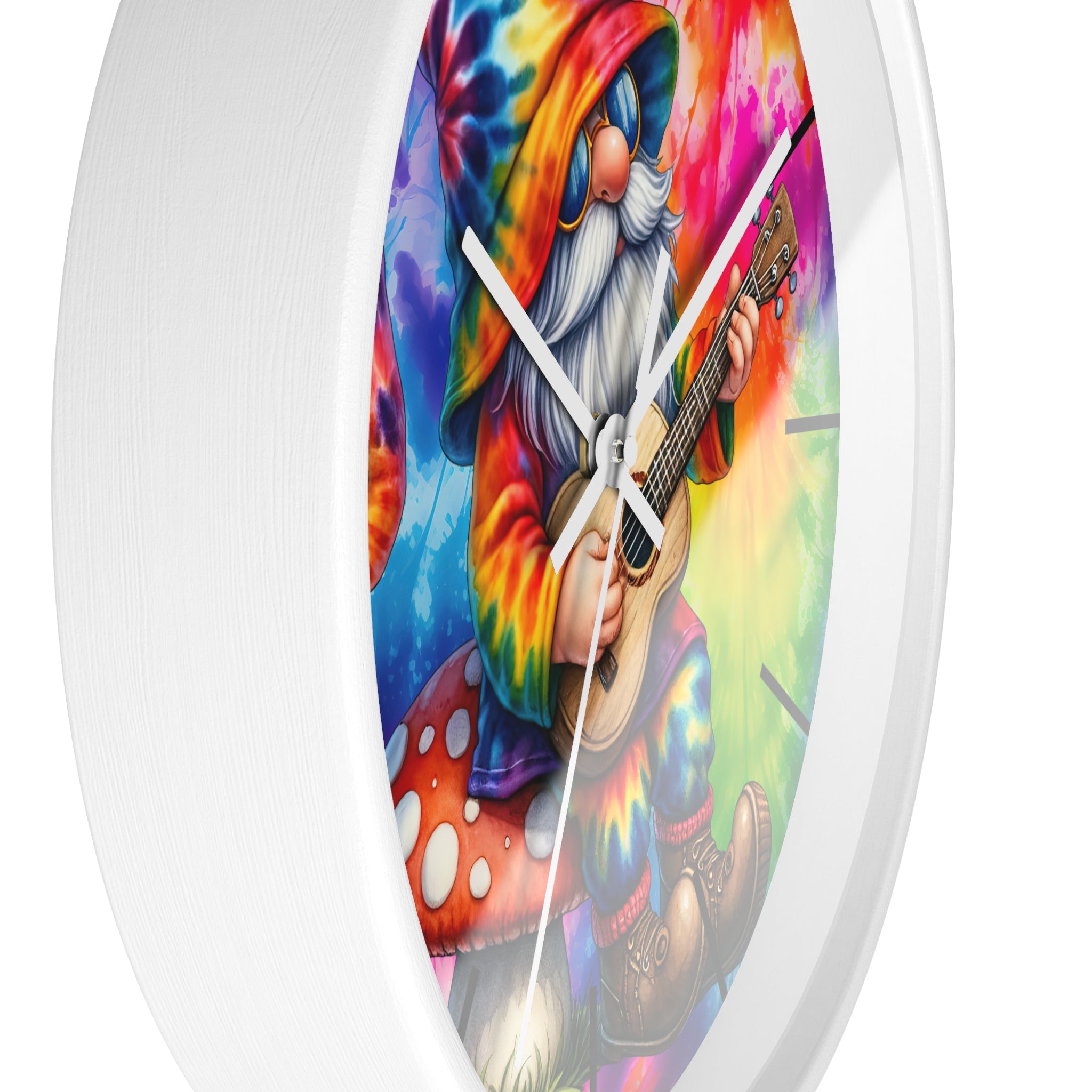 Tie-Dye Gnome Wall Clock — Psychedelic Mushroom Guitar Decor