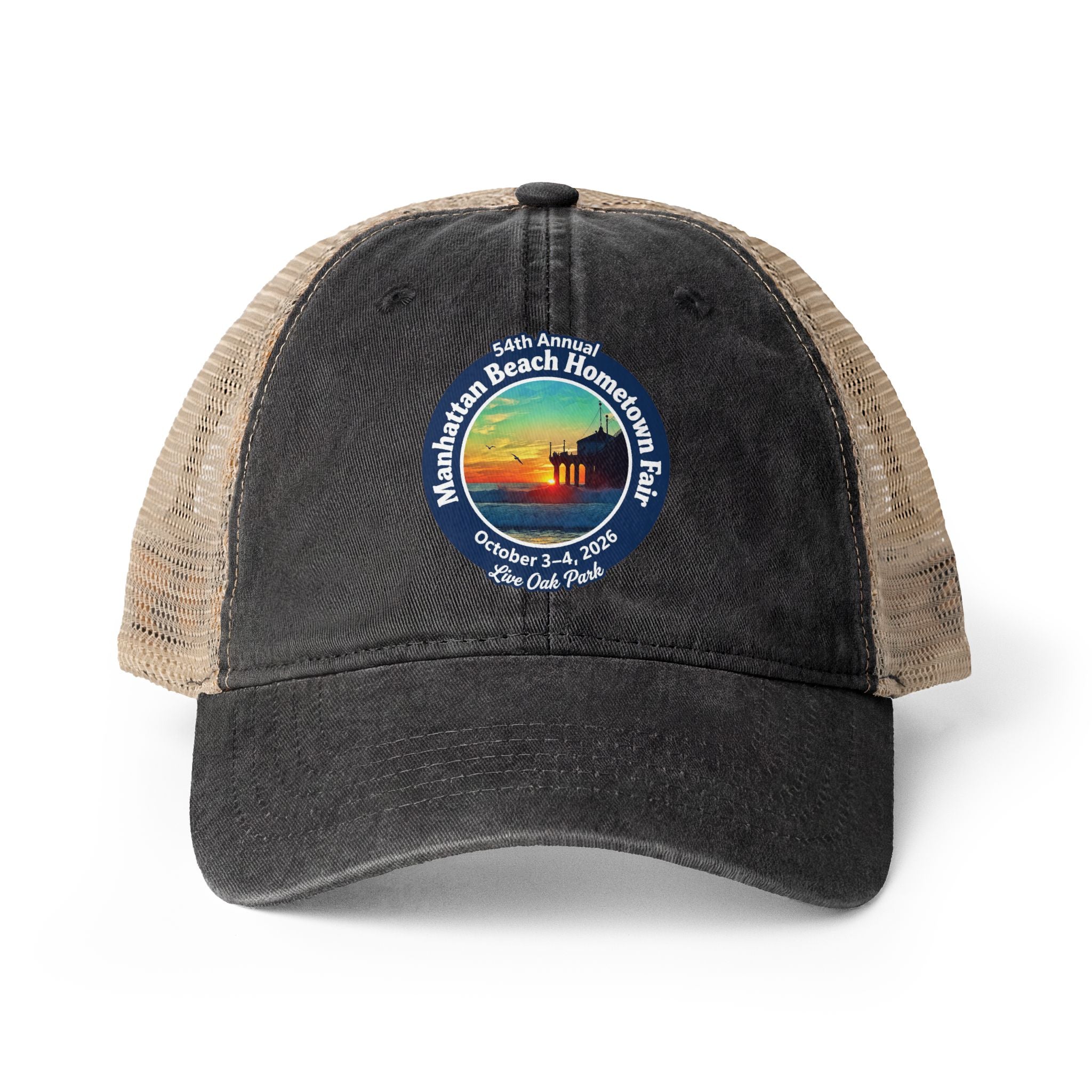 Women's Washed Mesh-Back Cap - Manhattan Beach Hometown Fair 2026 Design