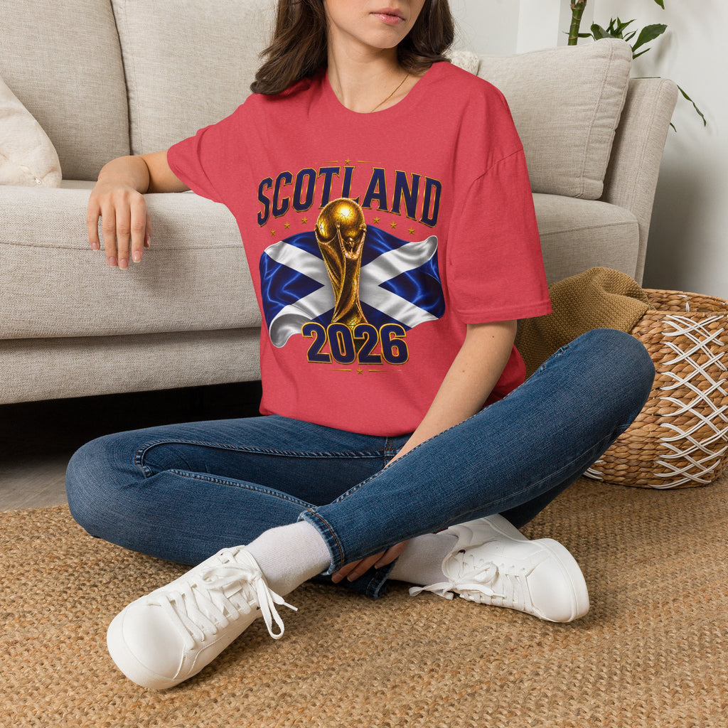 Scotland 2026 World Cup Soccer T-Shirt — Scottish Flag & Trophy Football Tee