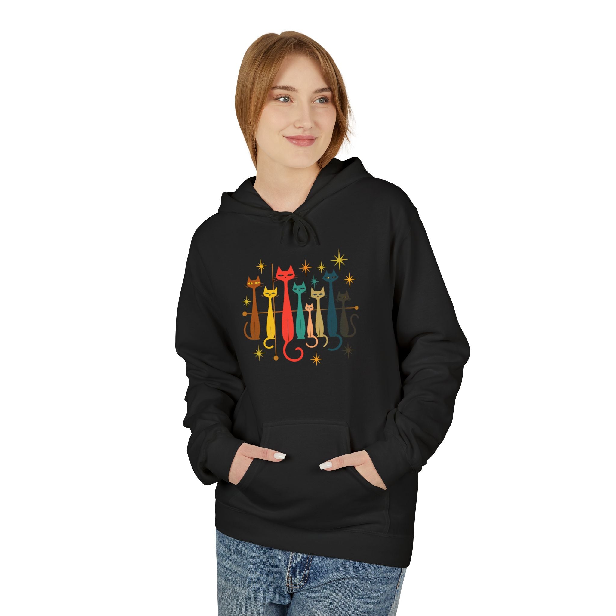Retro Long Cats hoodie | Colorful Cat Illustration (printed front and back)