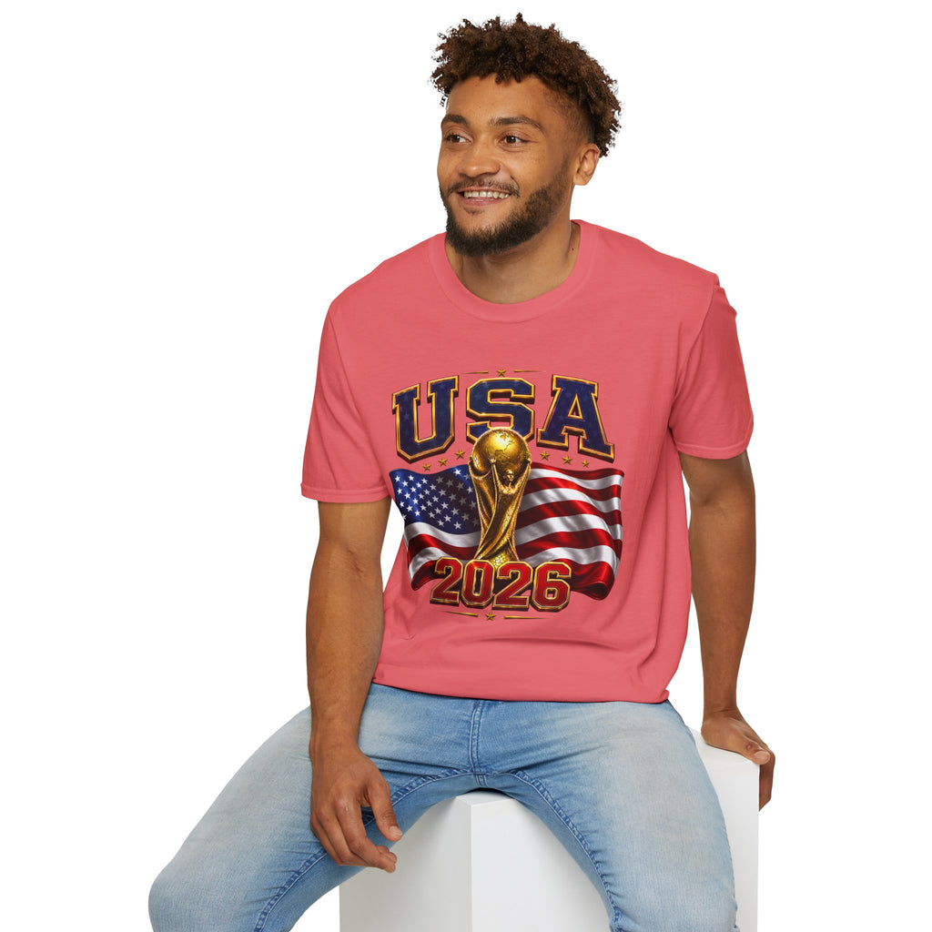 USA World Cup 2026 Soccer T-Shirt – American Flag & Trophy Design