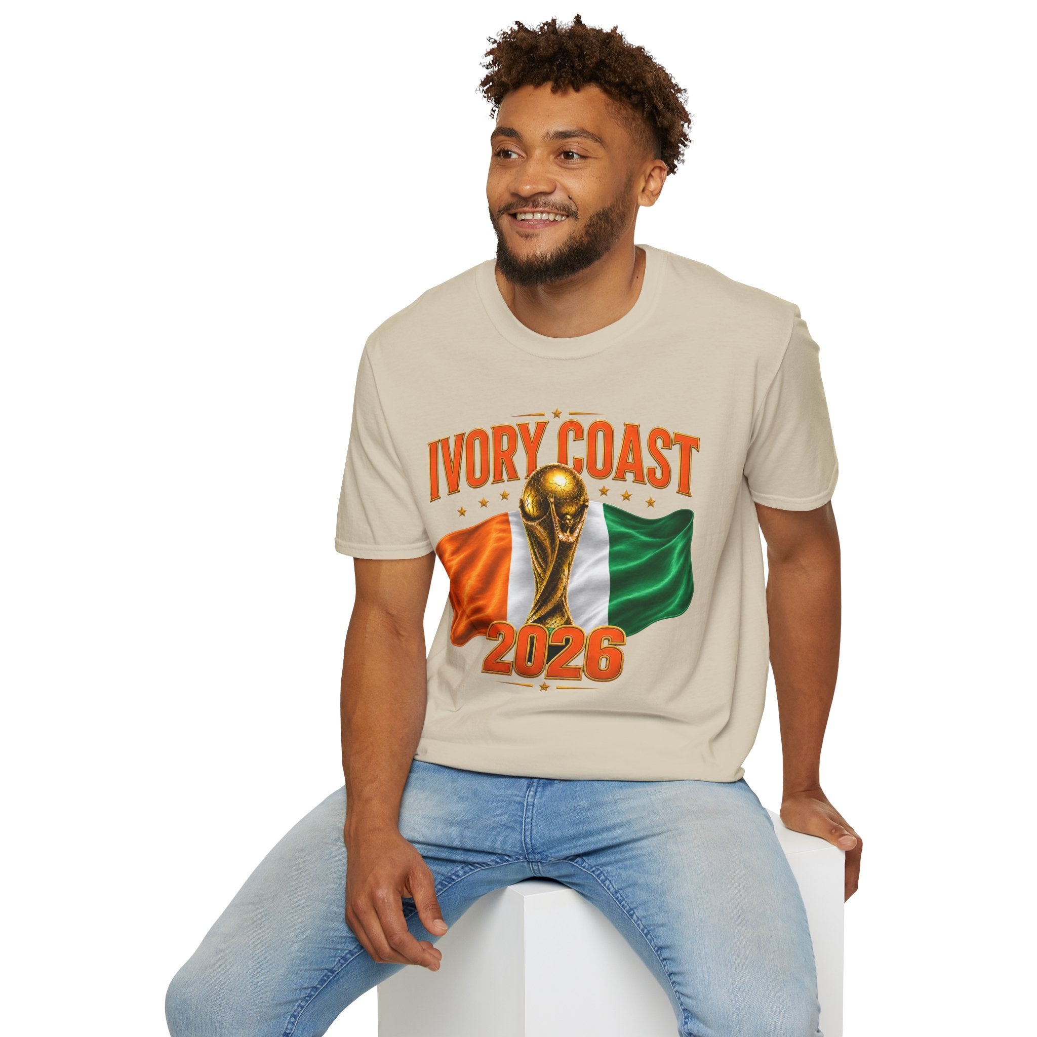 Ivory Coast 2026 World Cup T‑Shirt — FIFA Trophy & Flag Soccer Fan Tee