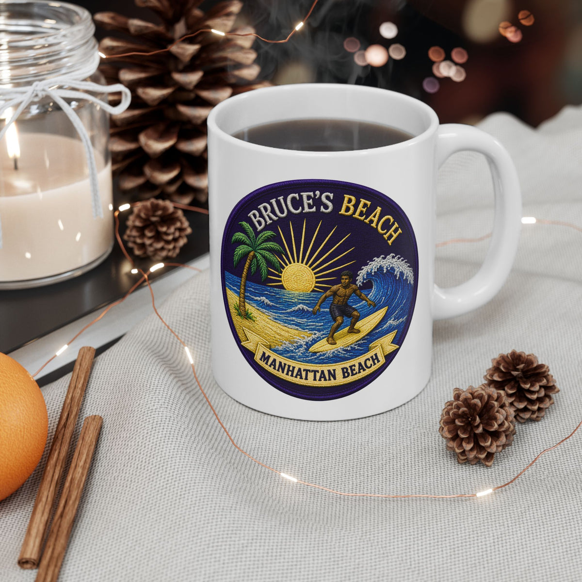 Bruce's Beach Ceramic Mug — Manhattan Beach California & Surf Design (11oz, 15oz)