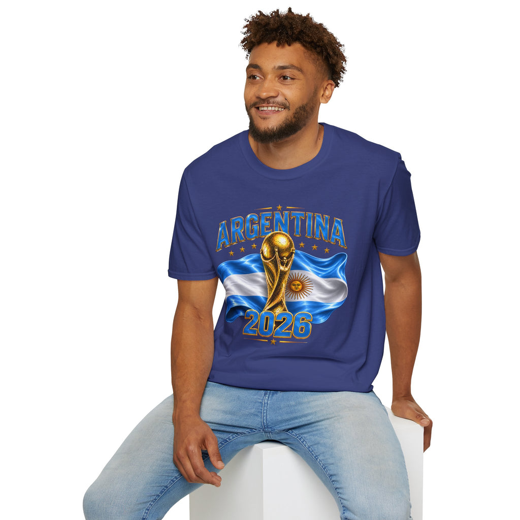 Argentina 2026 World Cup T-Shirt — Golden Trophy & Flag Soccer Fan Tee