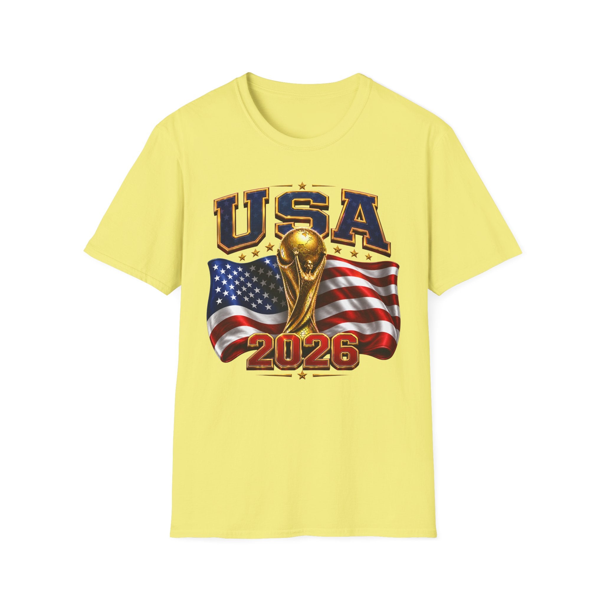 USA World Cup 2026 Soccer T-Shirt – American Flag & Trophy Design