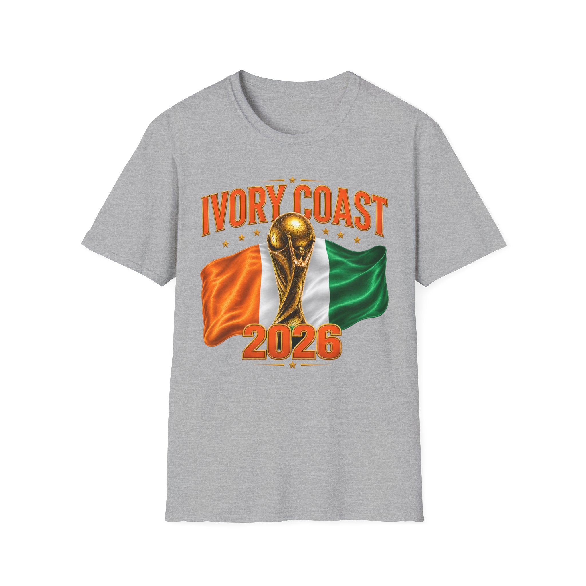 Ivory Coast 2026 World Cup T‑Shirt — FIFA Trophy & Flag Soccer Fan Tee