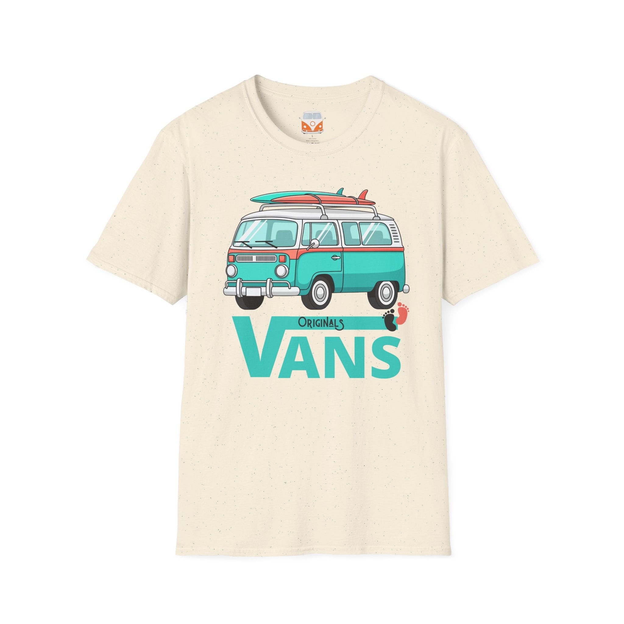 Retro Surf VW Van T-Shirt | Vintage Camper Bus Beach Tee Original Bare Feet