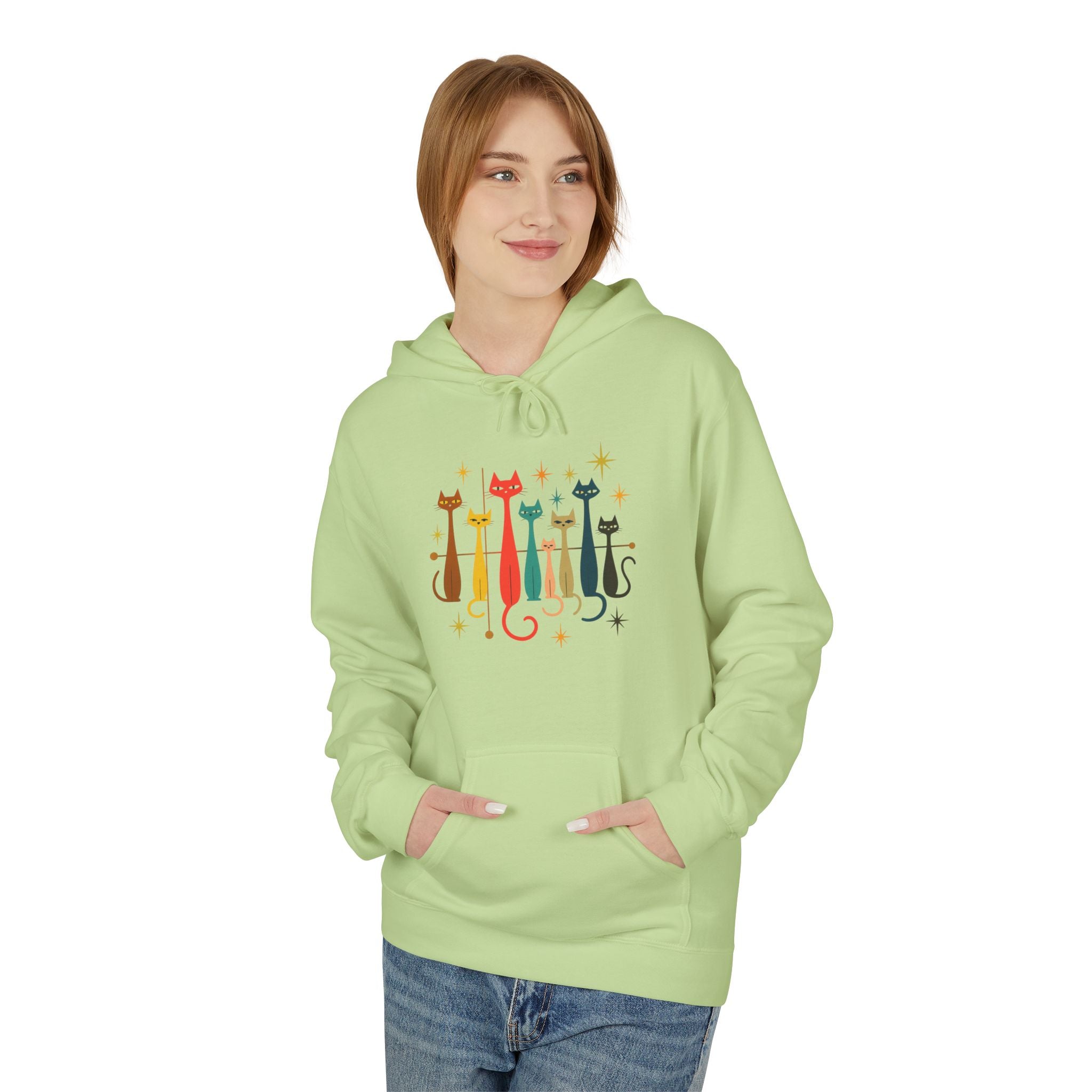 Retro Long Cats hoodie | Colorful Cat Illustration (printed front and back)