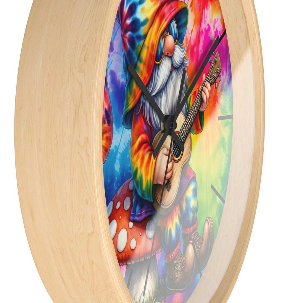 Tie-Dye Gnome Wall Clock — Psychedelic Mushroom Guitar Decor