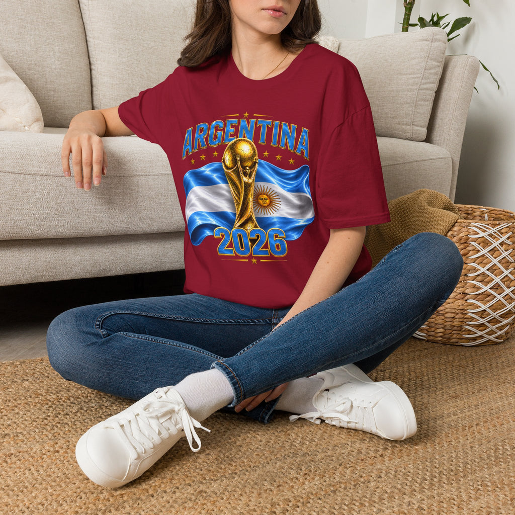 Argentina 2026 World Cup T-Shirt — Golden Trophy & Flag Soccer Fan Tee