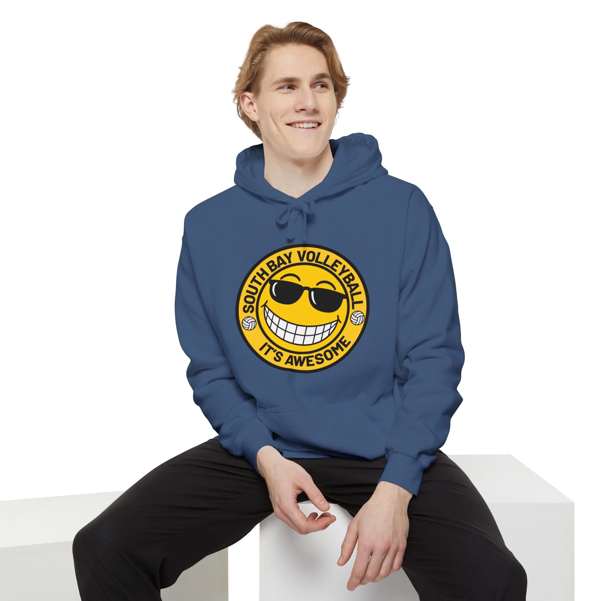 Volleyball Smiley Hoodie — "South Bay Volleyball It's Awesome" Crewneck