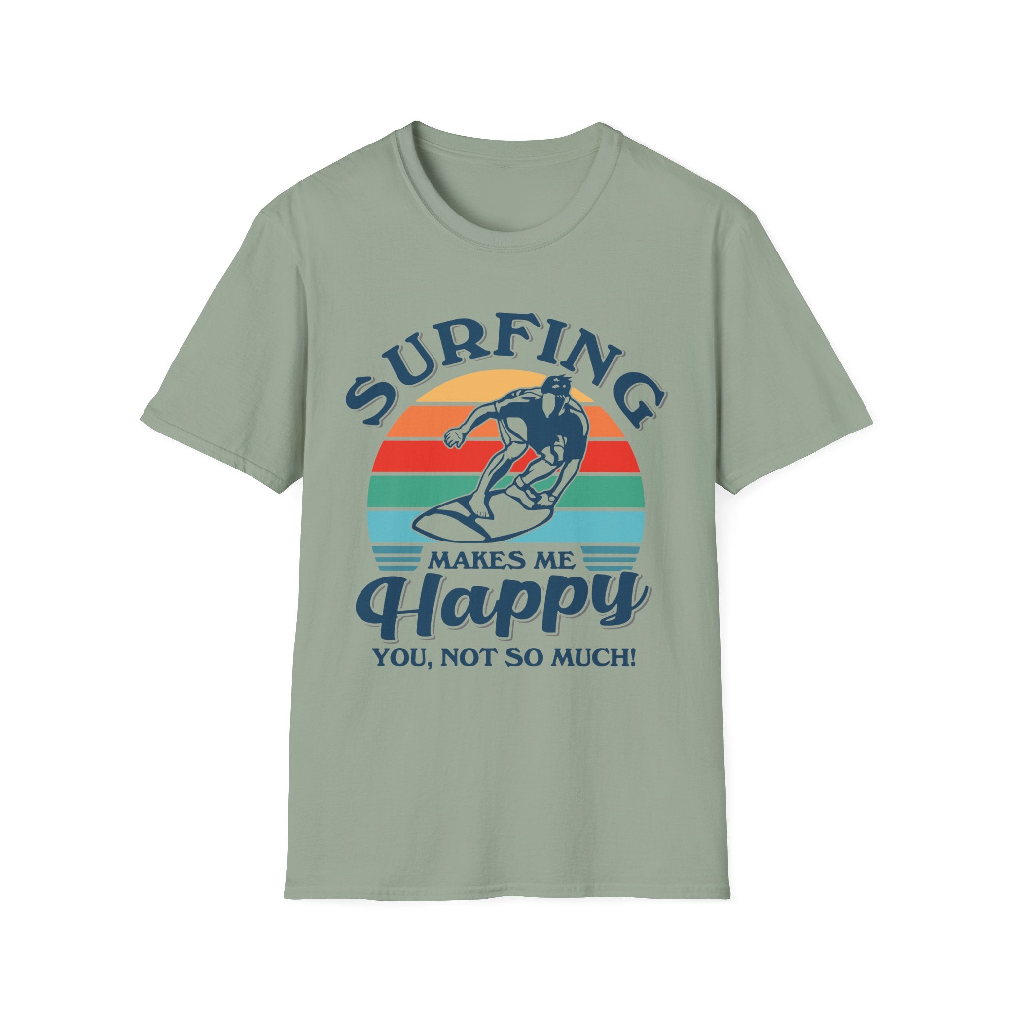 Surfing Makes Me Happy T-Shirt | Retro Sunset Surfer Graphic