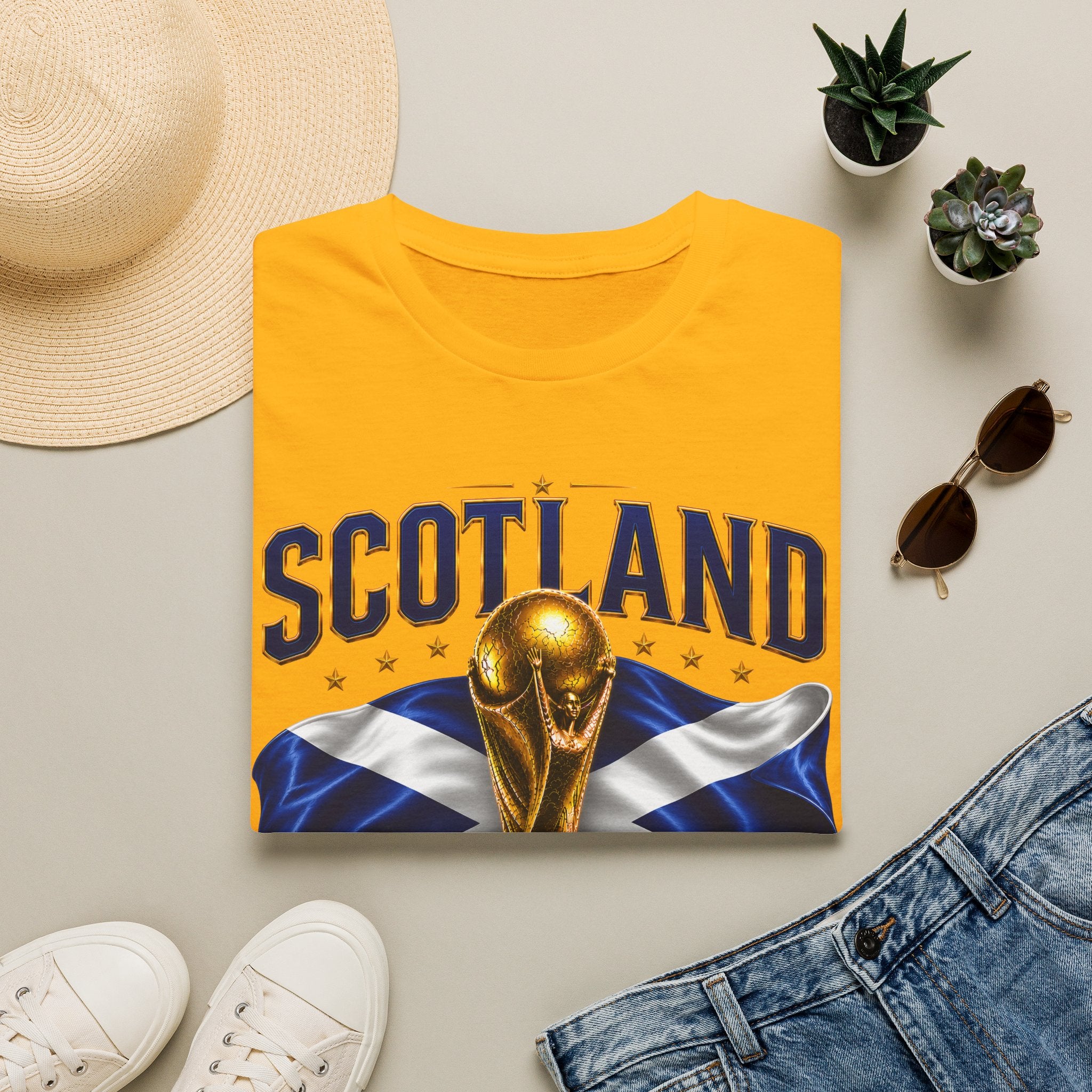 Scotland 2026 World Cup Soccer T-Shirt — Scottish Flag & Trophy Football Tee