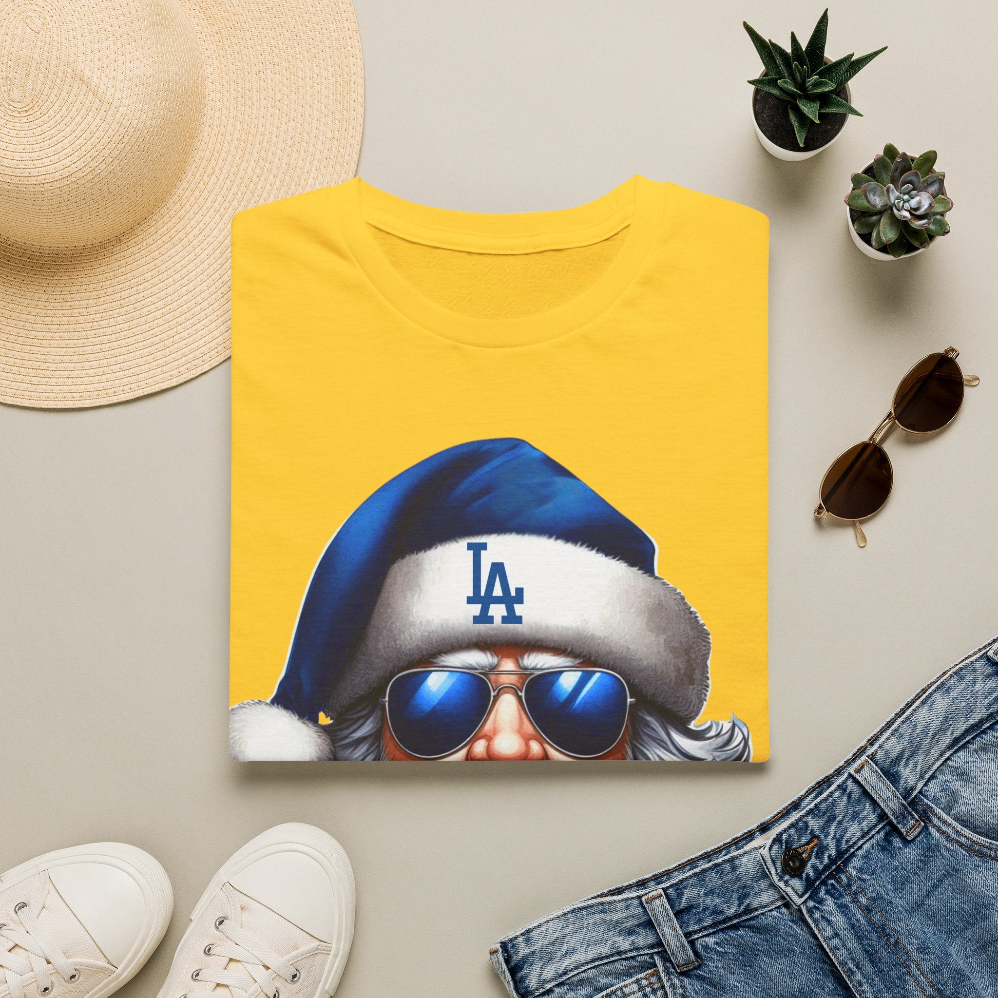 LA Dodgers Blue Santa T-Shirt — Cool Sunglasses Holiday Tee