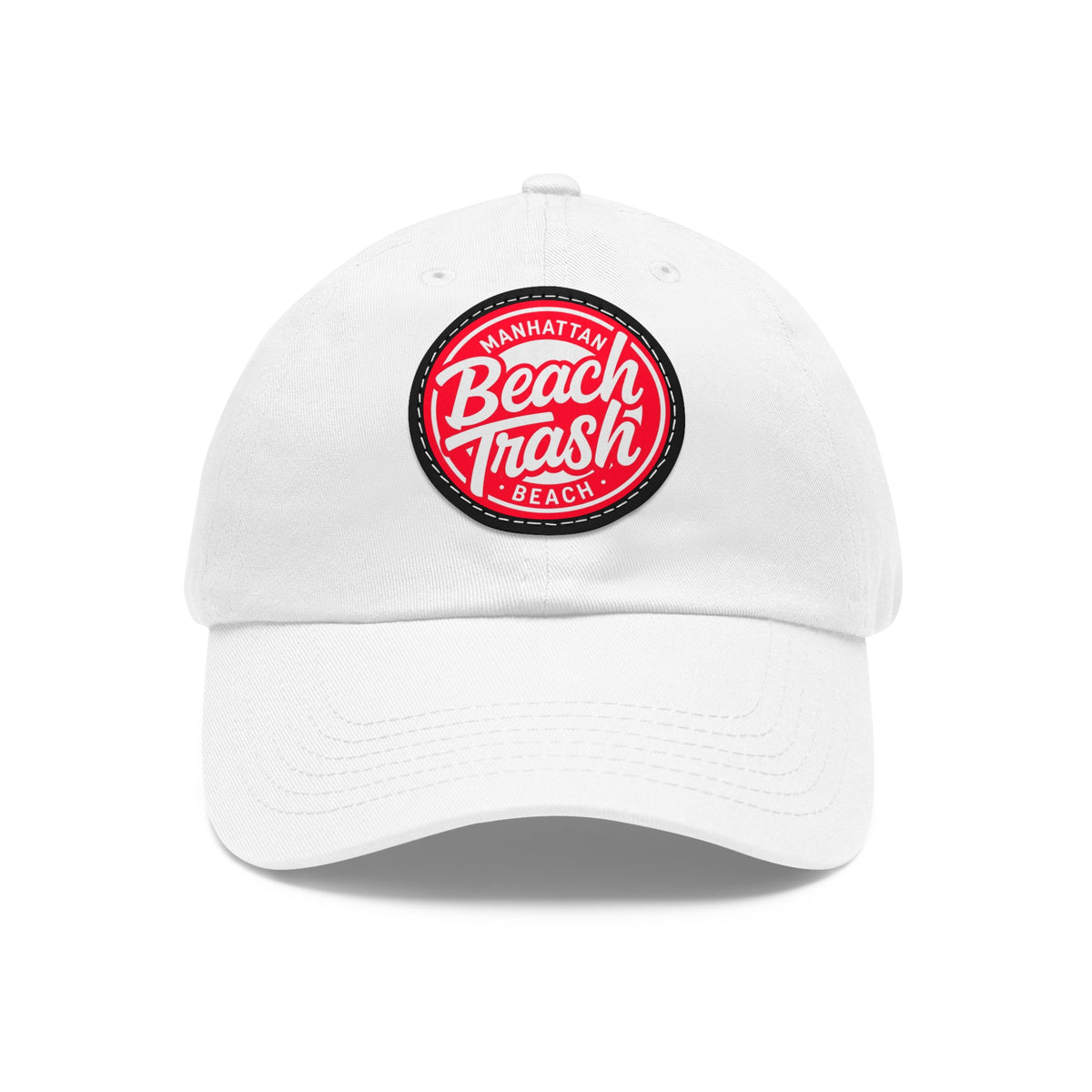 Proud to be Called Beach Trash Manhattan Beach  Leather Patch Dad Hat — Vintage Manhattan Beach Logo