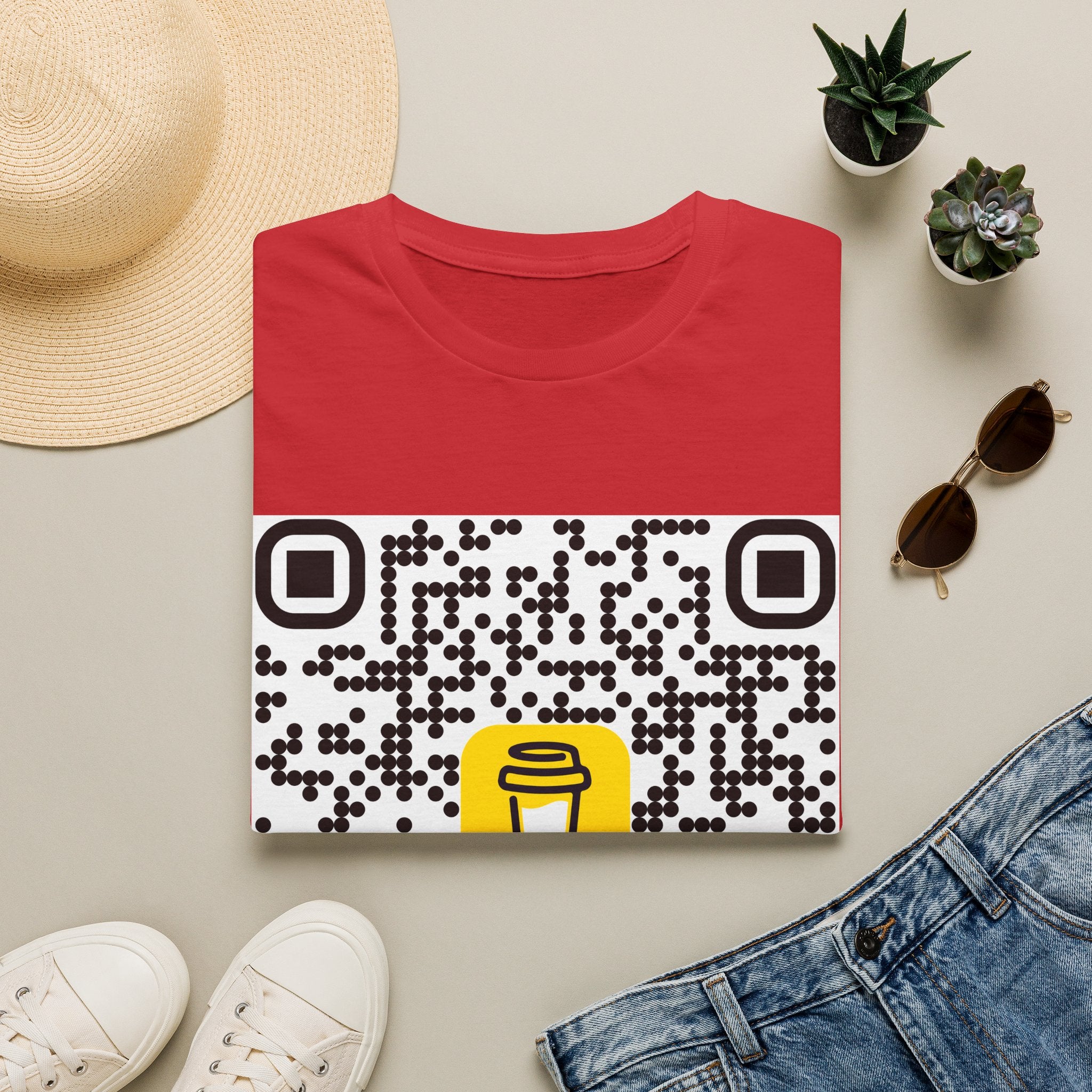 QR Code Coffee Cup T‑Shirt — Scan-to-Order Cafe Tee