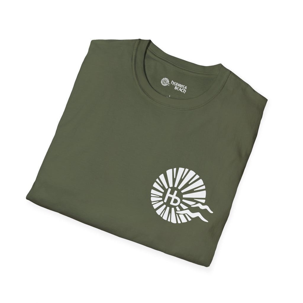 Hermosa Beach Sunburst Wave T-Shirt (printed front back neck) | Hb Minimal Logo Tee