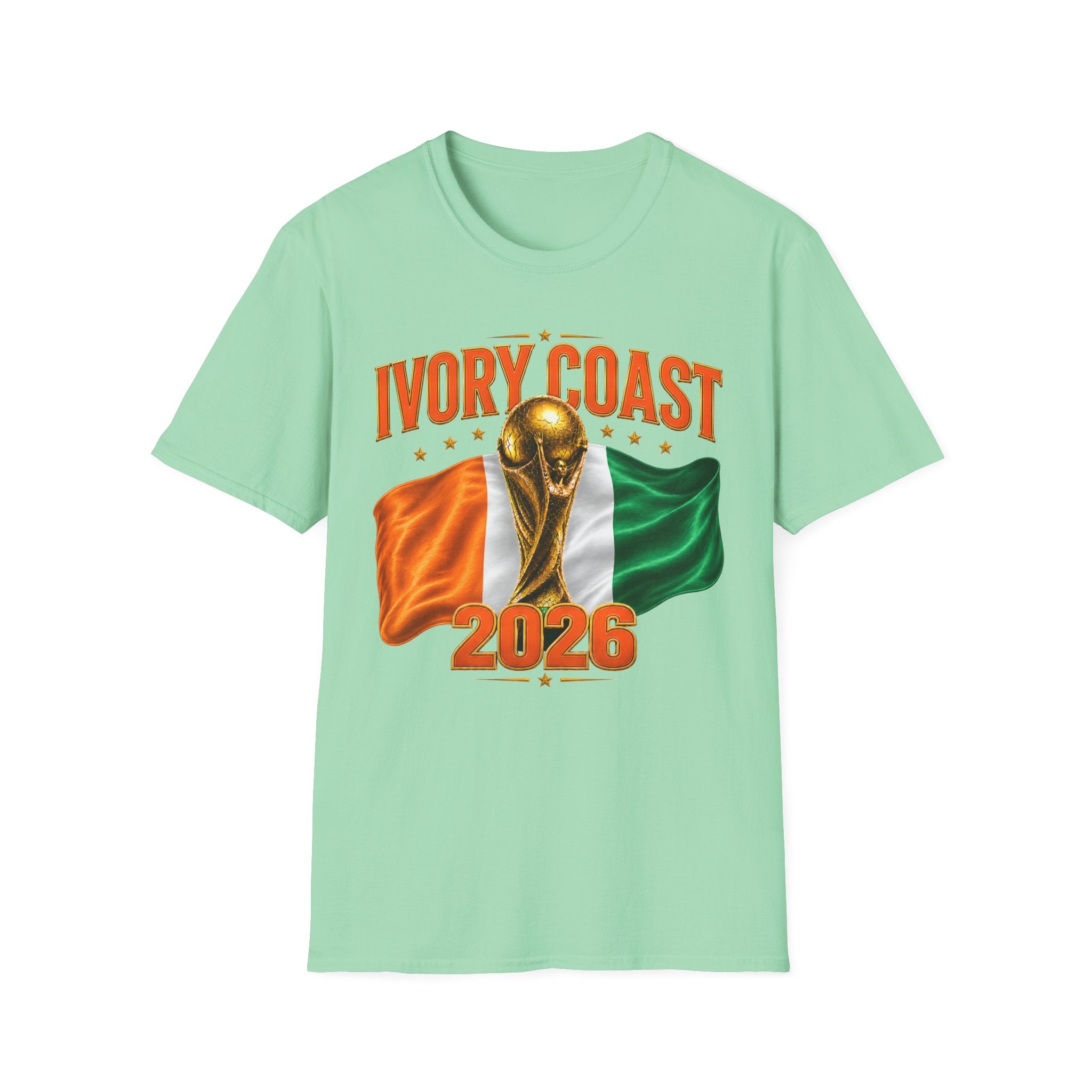 Ivory Coast 2026 World Cup T‑Shirt — FIFA Trophy & Flag Soccer Fan Tee