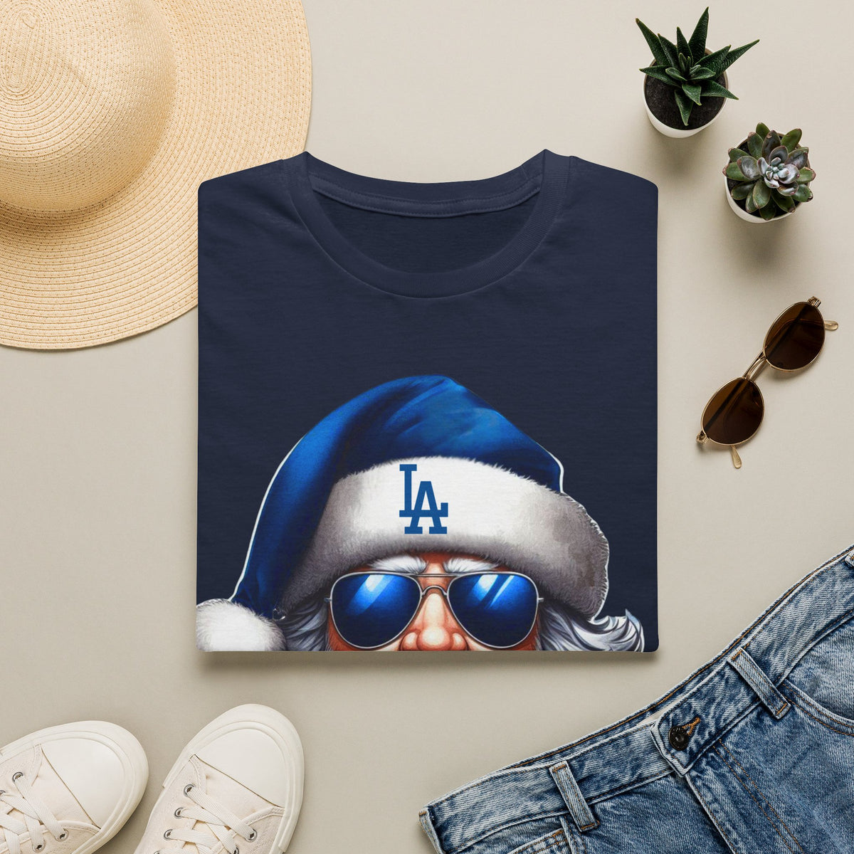 LA Dodgers Blue Santa T-Shirt — Cool Sunglasses Holiday Tee