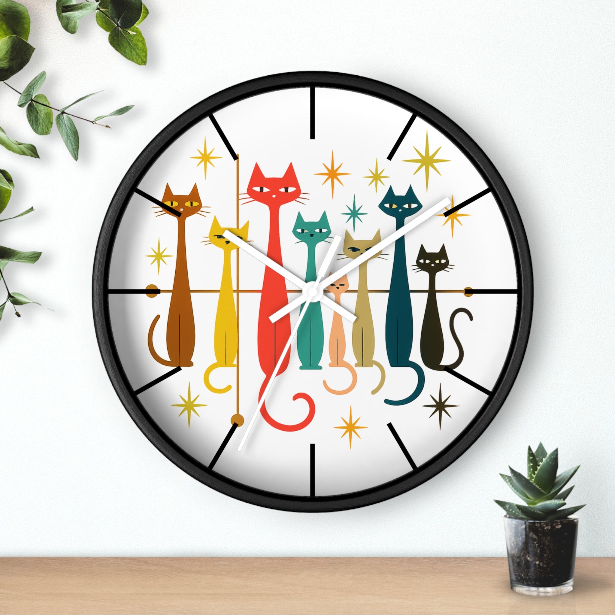 Mid Century Modern Cats Wall Clock | Retro Atomic Kitty Design