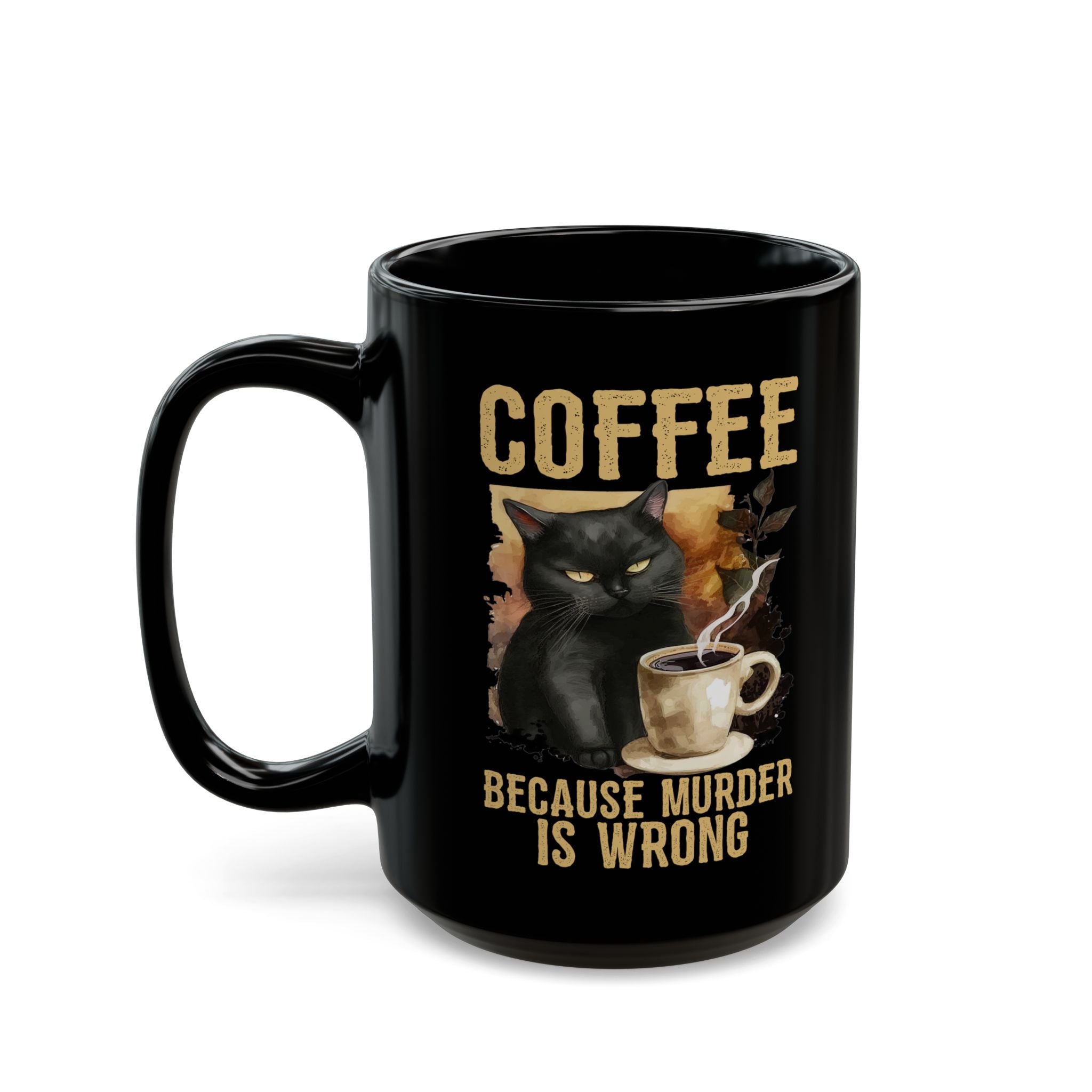 Coffee Because Murder Is Wrong mug | Black ceramic coffee mug