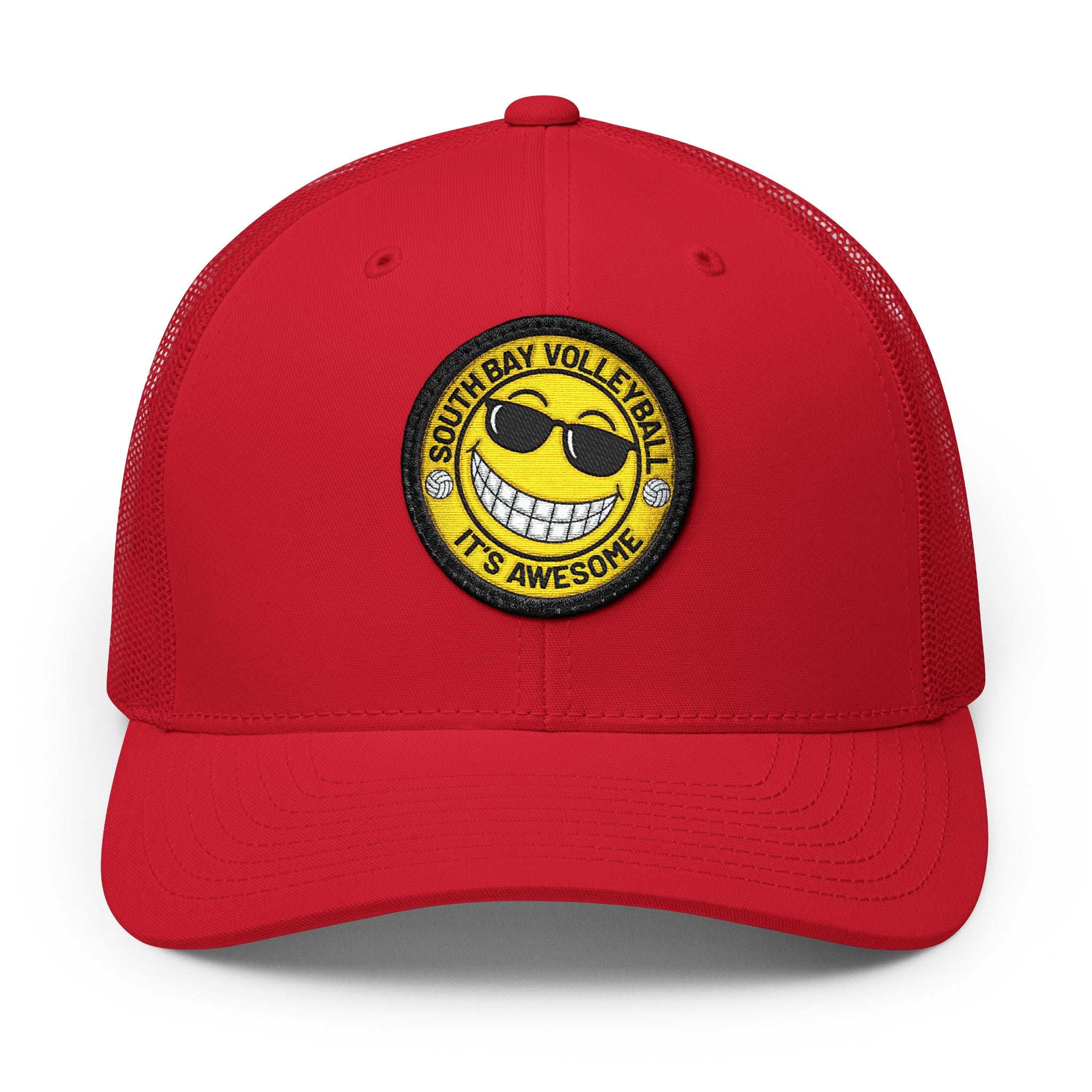 Embroidered Smiley Patch Trucker Hat — 'Smile, It's Awesome' Snapback