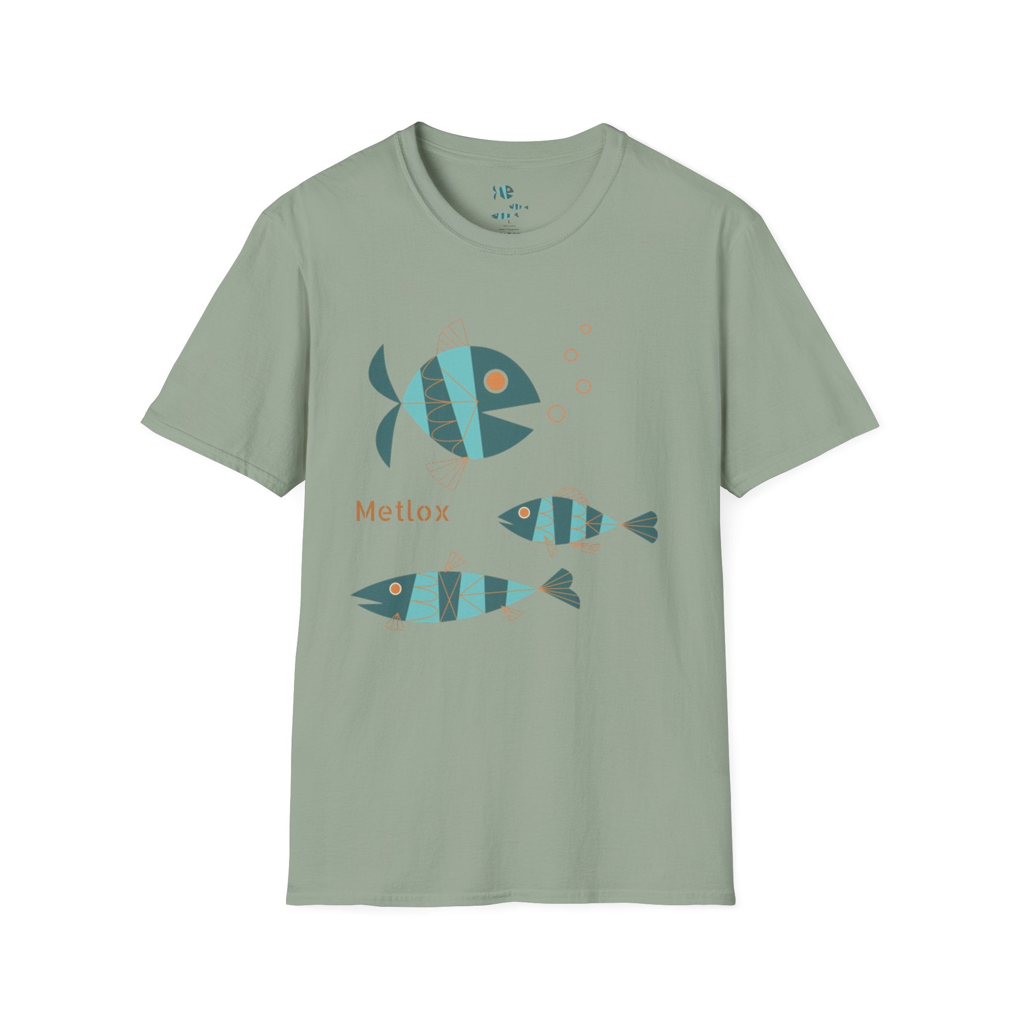 Metlox Pottery Fish Trio T-Shirt | Minimal Ocean Illustration