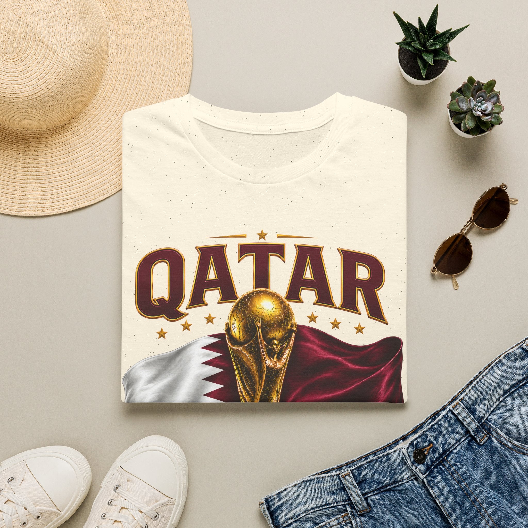 Qatar 2026 World Cup T-Shirt — Golden Trophy & Flag Soccer Tee