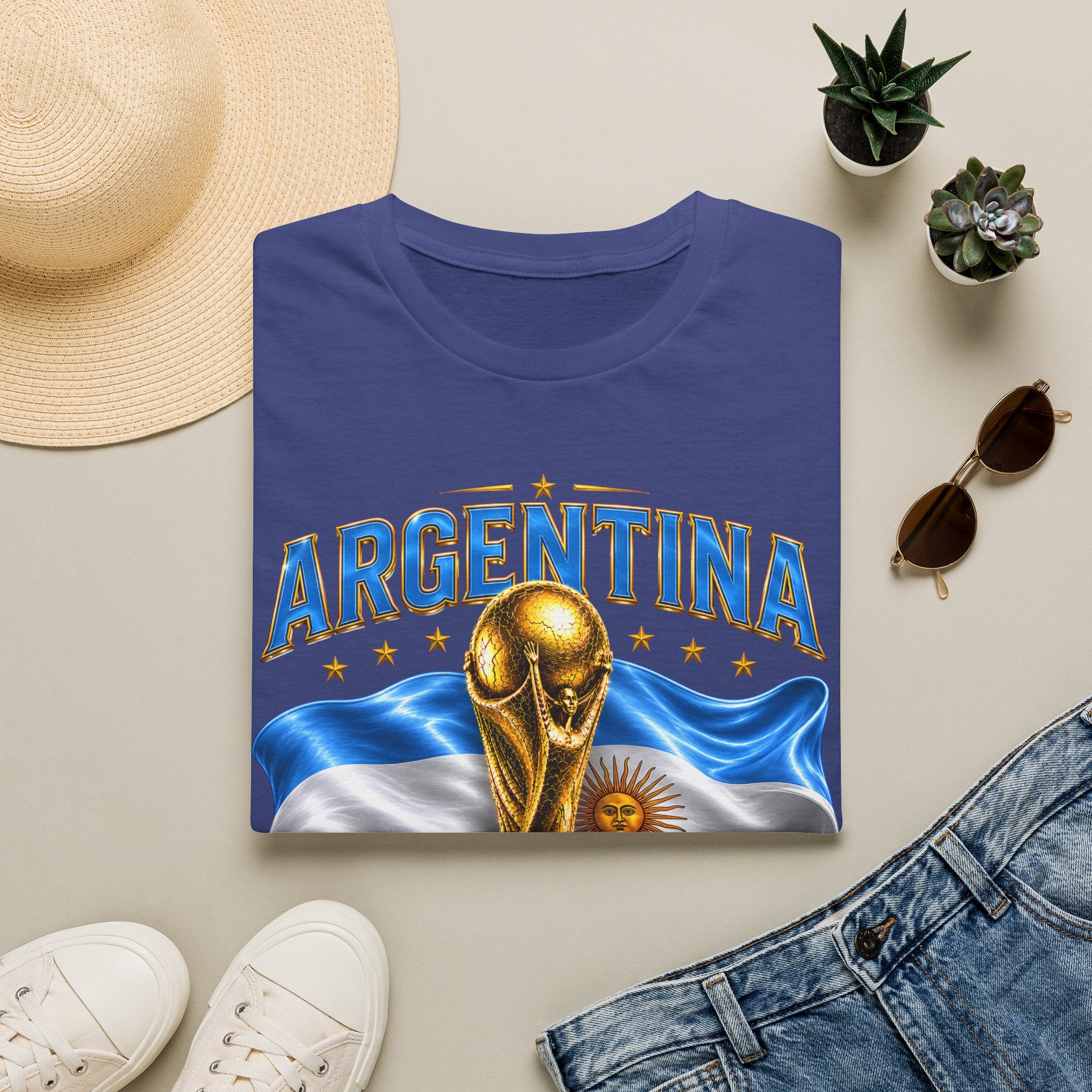 Argentina 2026 World Cup T-Shirt — Golden Trophy & Flag Soccer Fan Tee