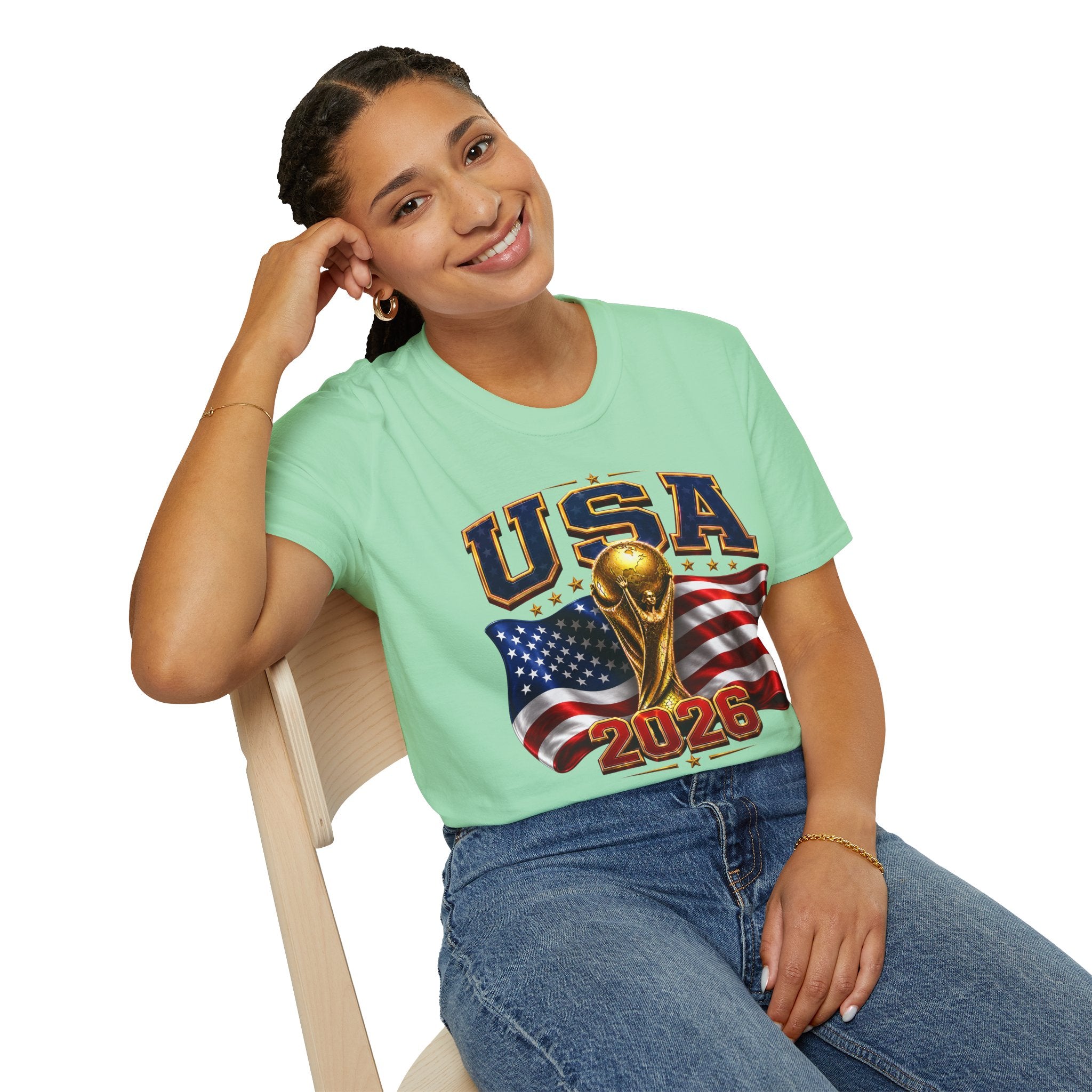 USA World Cup 2026 Soccer T-Shirt – American Flag & Trophy Design
